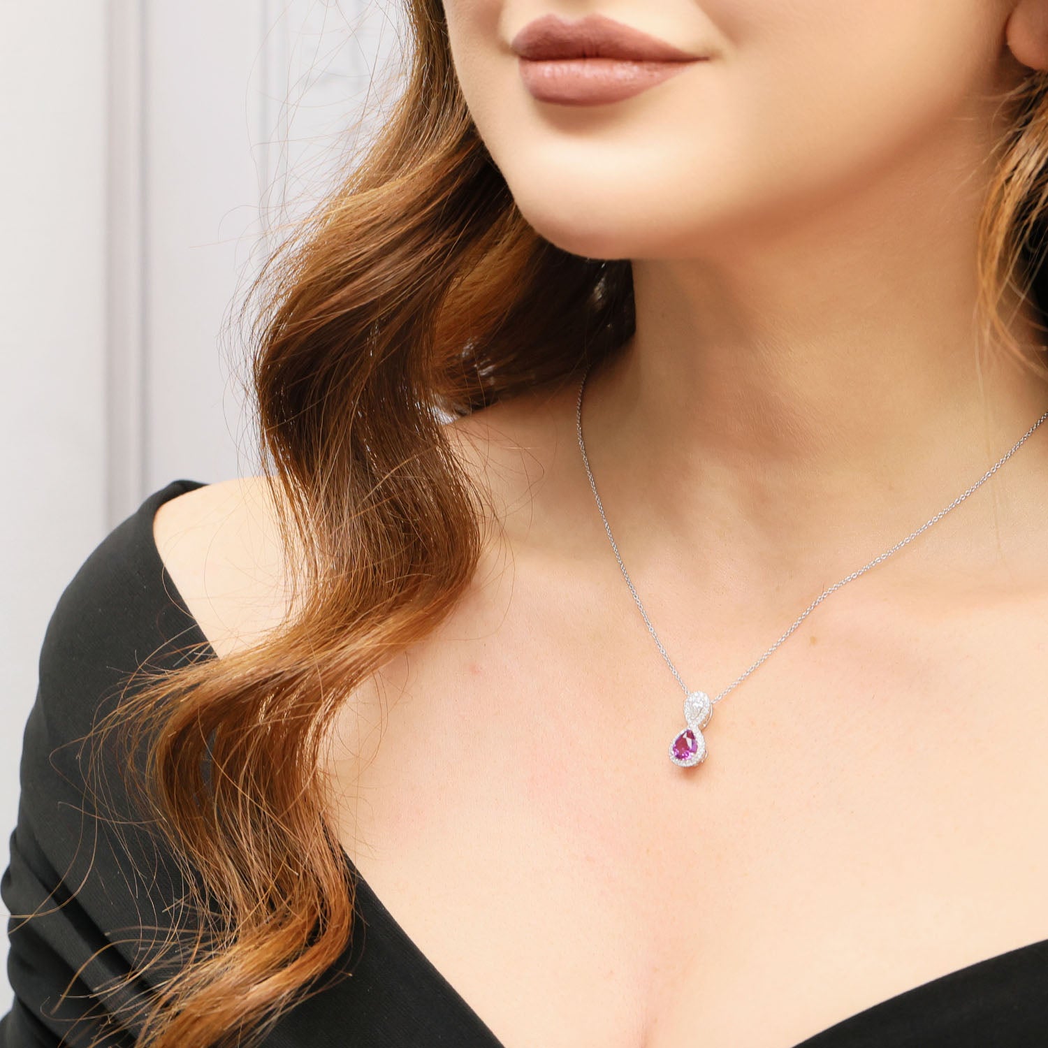 GIA Certificated Natural Pink Sapphire and Diamond Pear Cut Pendant with Fancy Diamond Surround