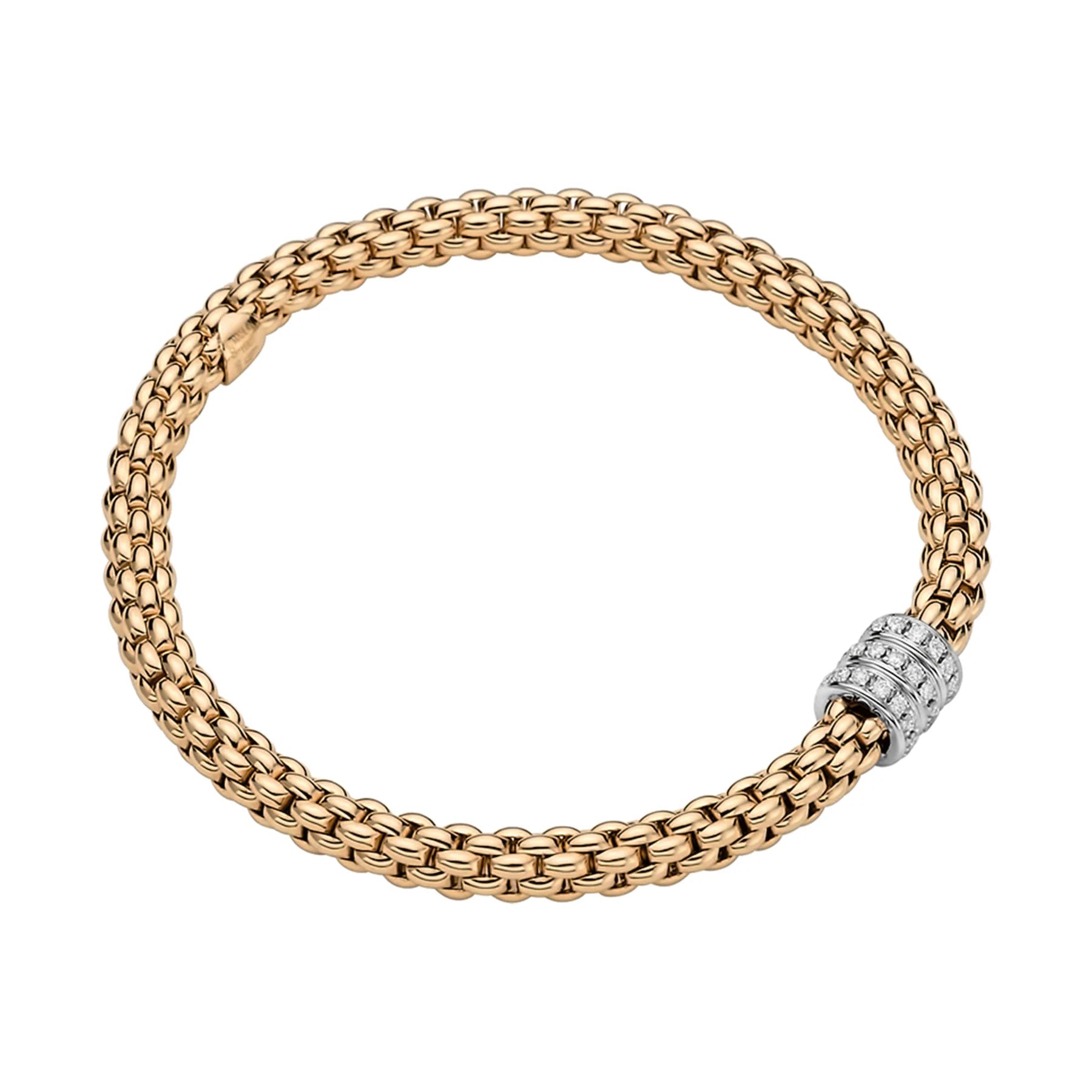 Solo 18ct Yellow Gold Bracelet With Three White Gold Diamond Rondels