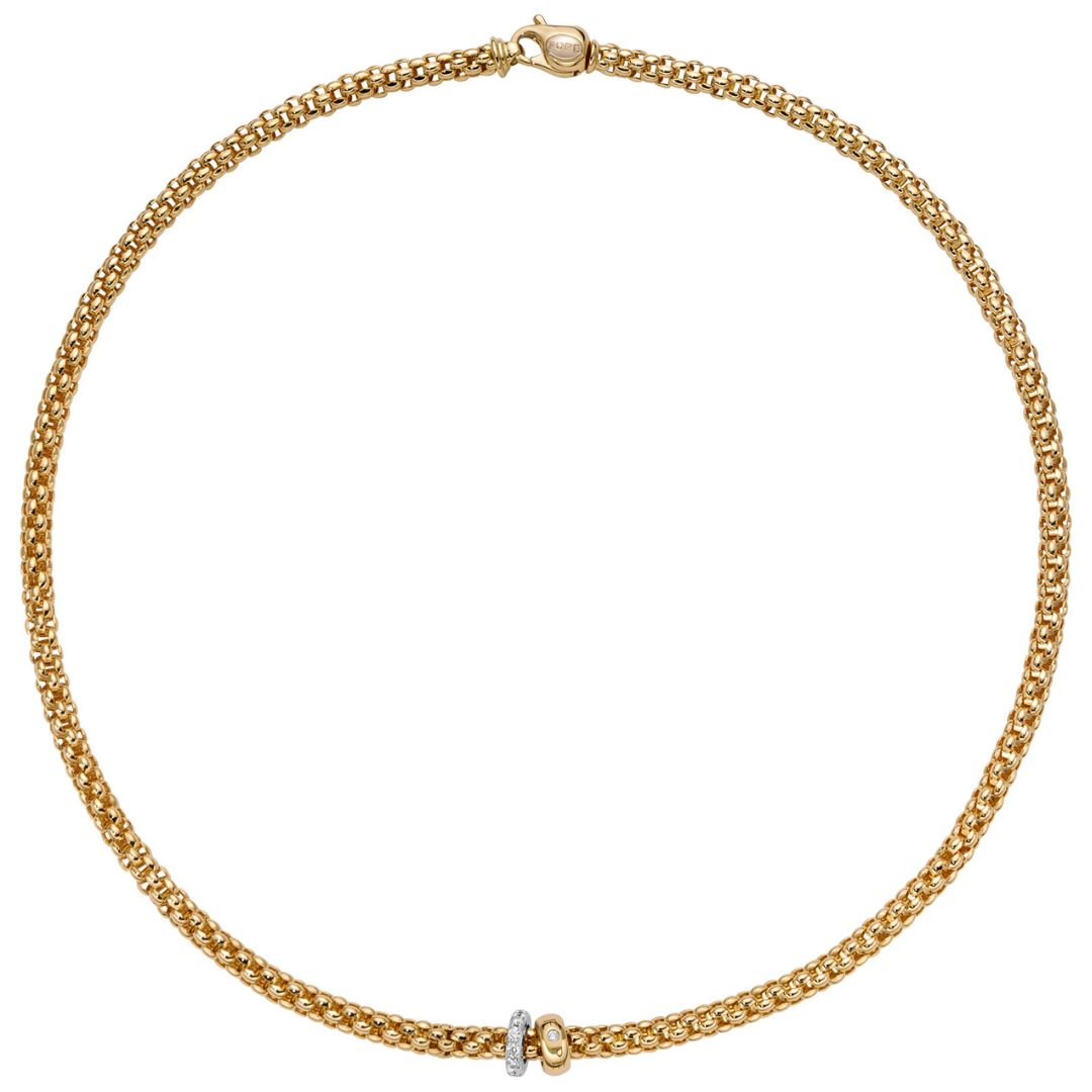 FOPE Solo 18ct Yellow Gold Necklace With Two Diamond Set Rondels - Berry's Jewellers