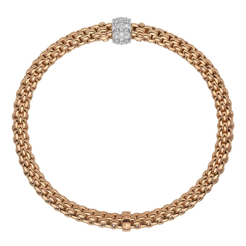 FOPE Solo 18ct Rose Gold Bracelet With Pave Set Diamond Rondel - Berry's Jewellers