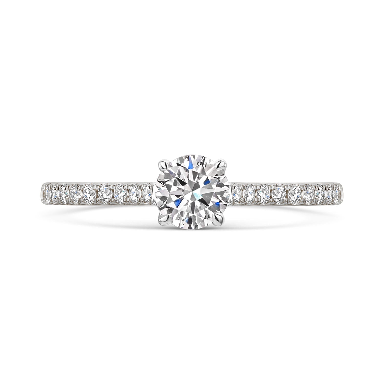 Platinum Diamond Solitaire Engagement Ring With Diamond Shoulders GIA Certified 0.50 Carat