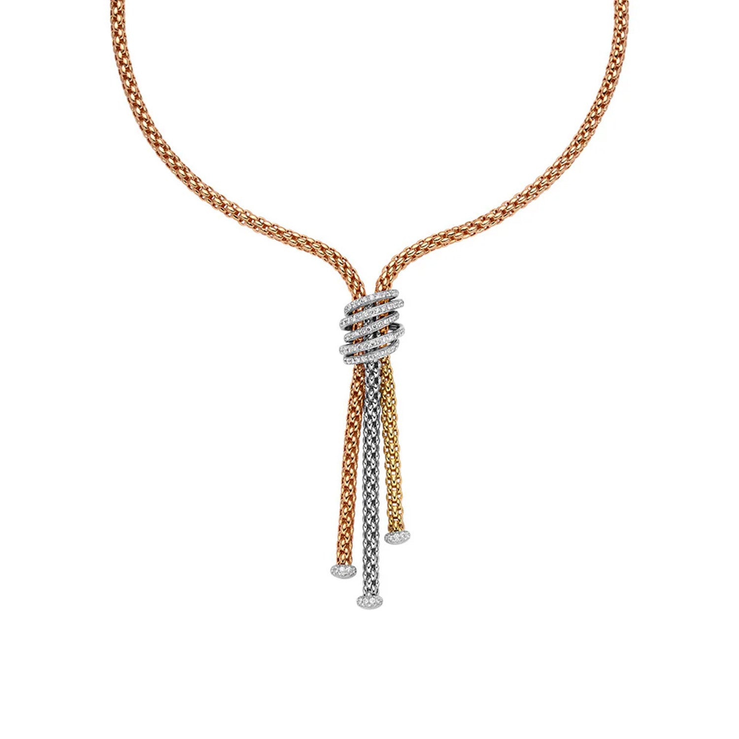 FOPE Eka Mia Lucia Multi-Tone Necklet With Pave Diamond Drop And Tassels - Berry's Jewellers