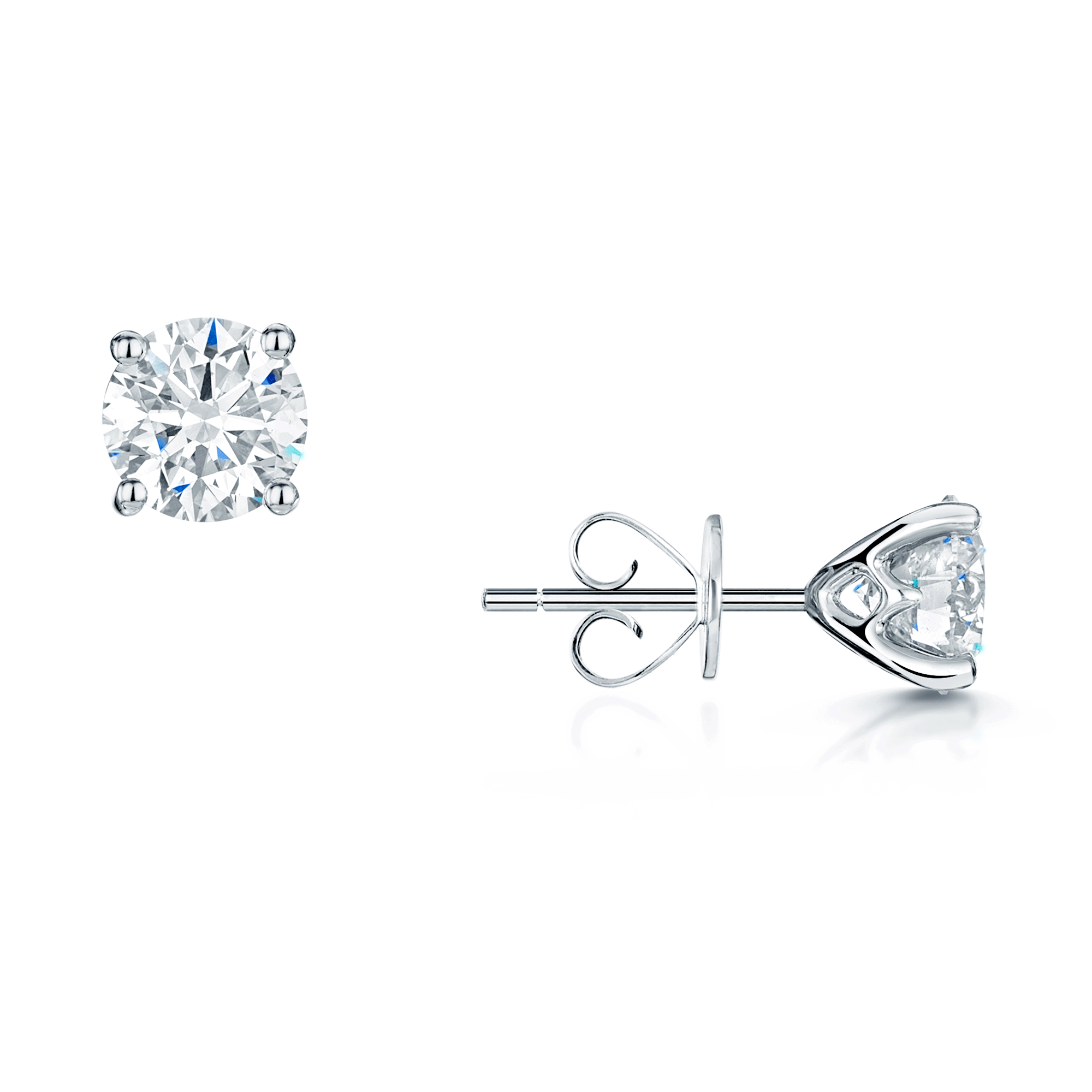 18ct White Gold GIA Certificated Round Brilliant Cut Diamond Single Stone Stud Earrings