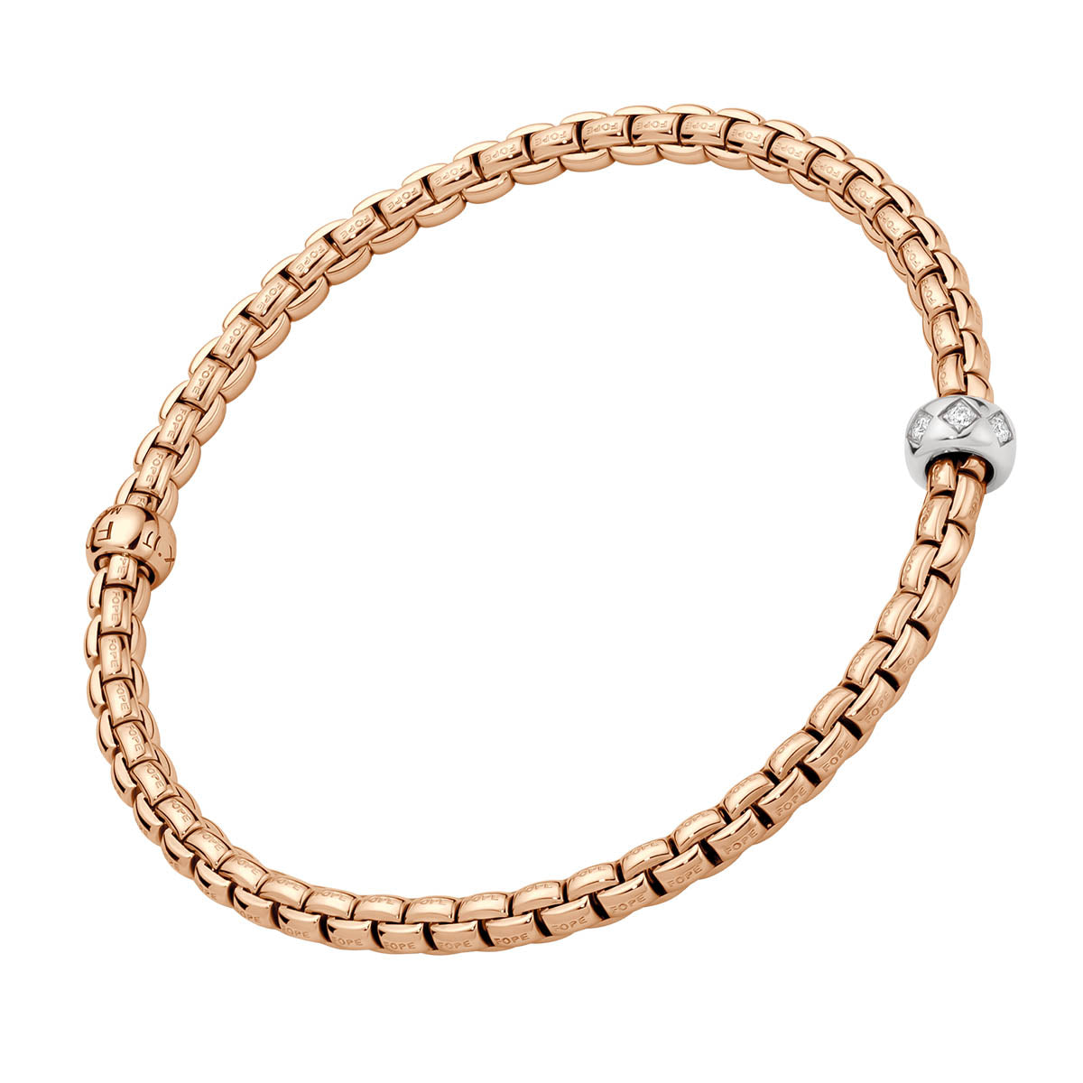 FOPE 18ct Rose Gold Eka Flex'it Bracelet With A Single Rhombus Set Diamond Rondel - Berry's Jewellers