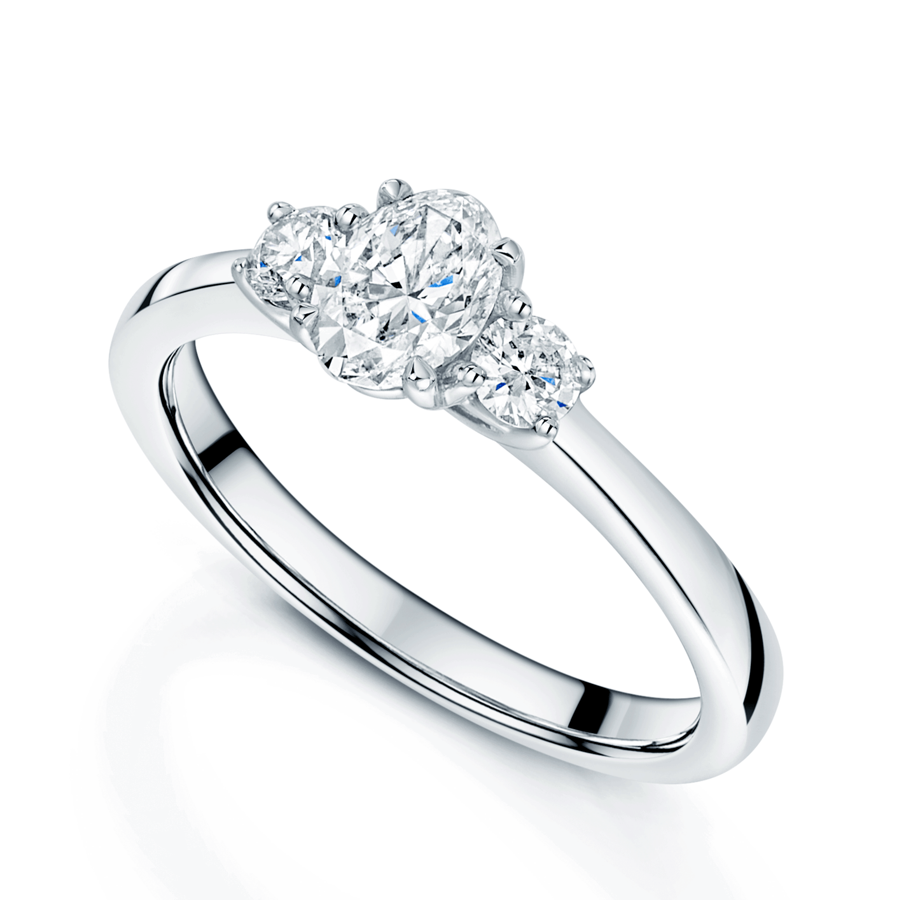 Platinum Oval & Round Brilliant Cut Diamond Three Stone Ring