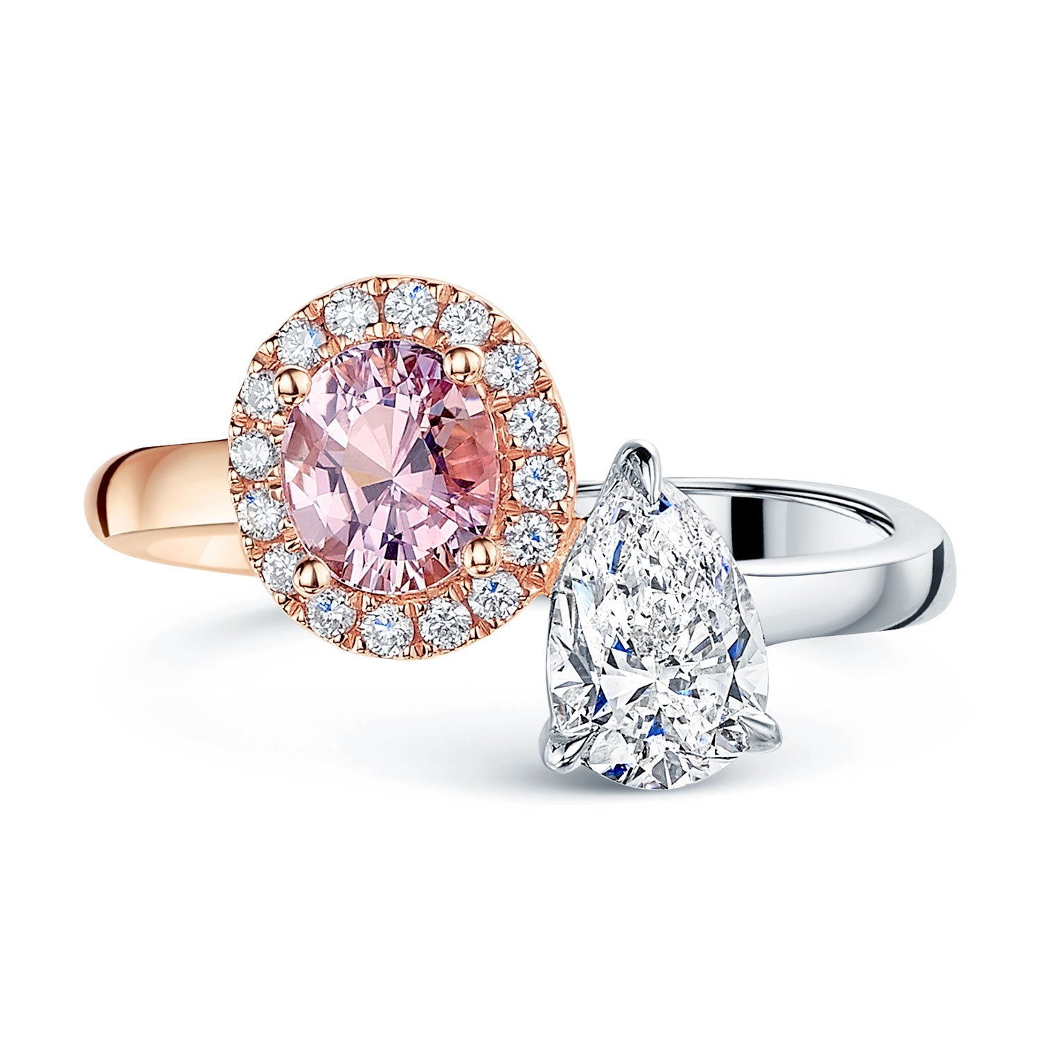 18ct Rose And White Gold Toi Et Moi Sapphire And Diamond Ring