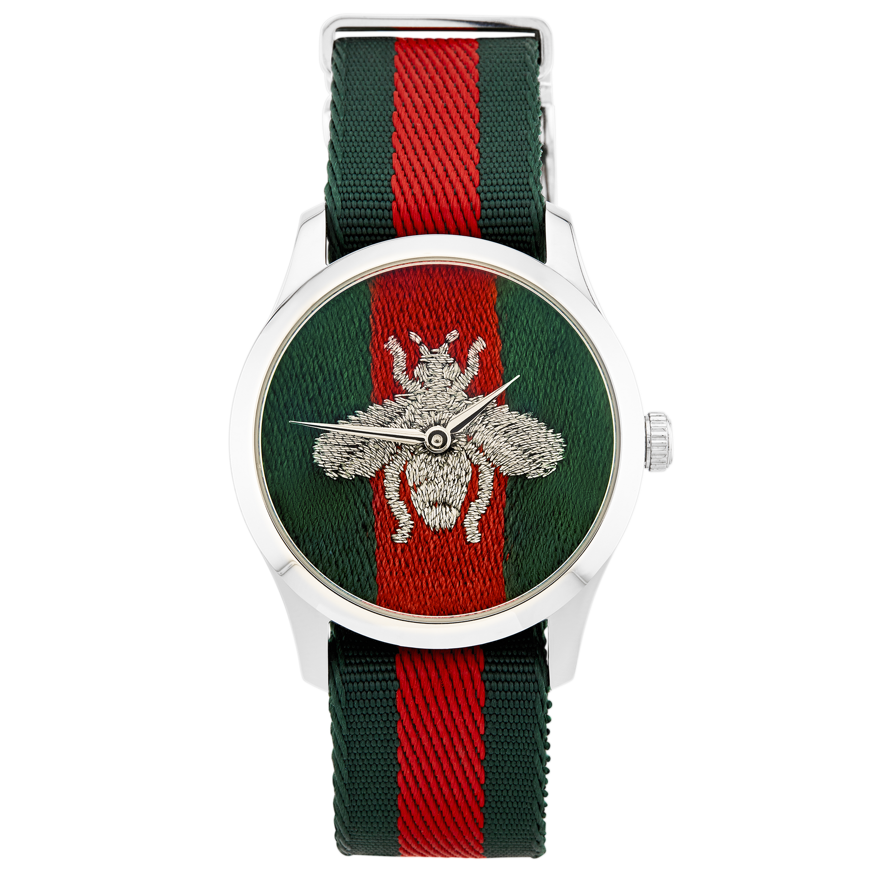 GUCCI 38mm Red/Green Embroidered Dial Watch