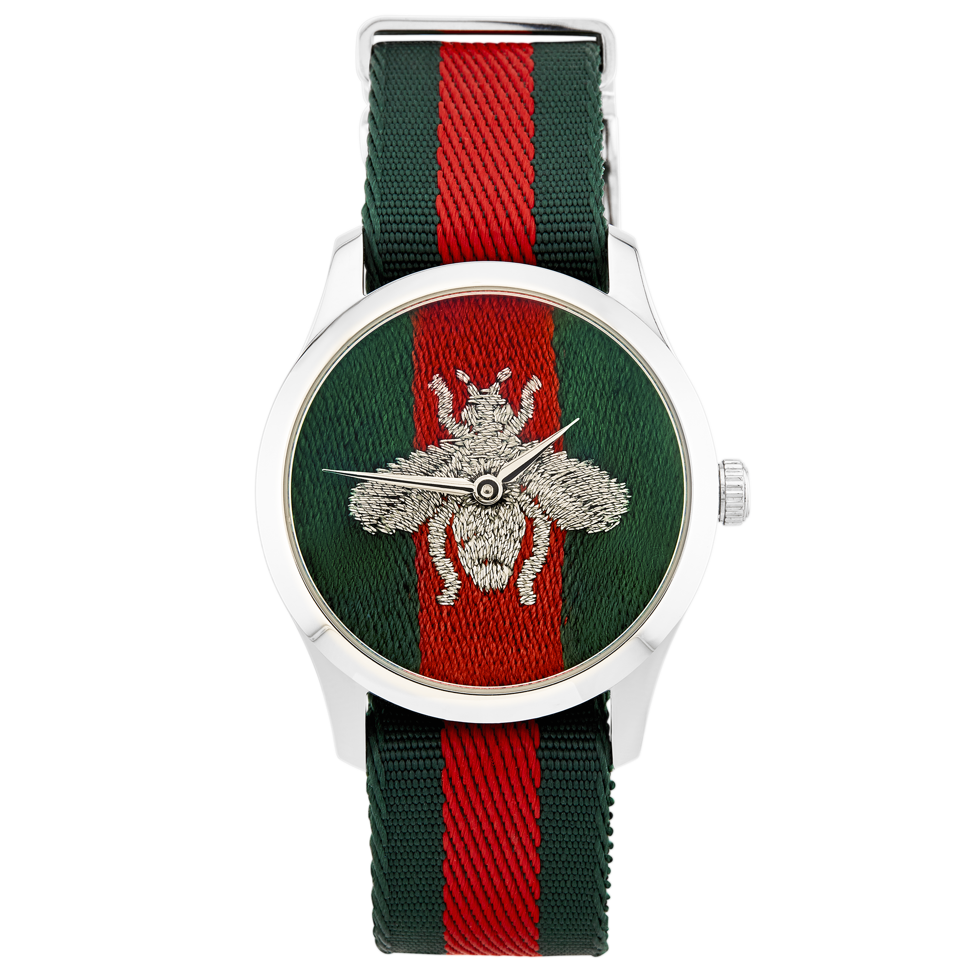 GUCCI 38mm Red/Green Embroidered Dial Watch