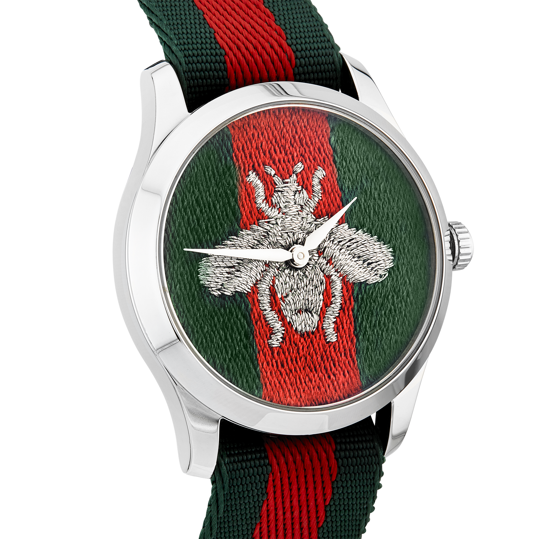 GUCCI 38mm Red/Green Embroidered Dial Watch