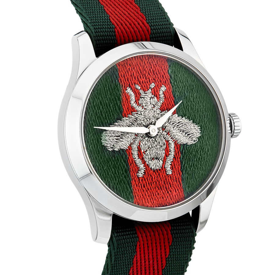 GUCCI 38mm Red/Green Embroidered Dial Watch