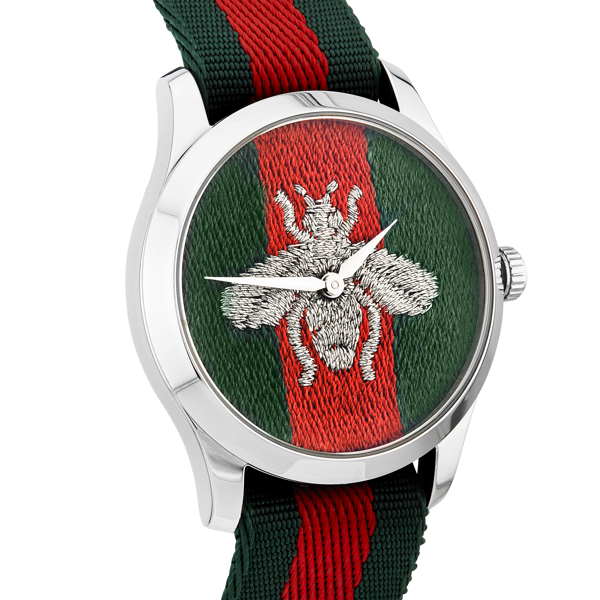 GUCCI 38mm Red/Green Embroidered Dial Watch