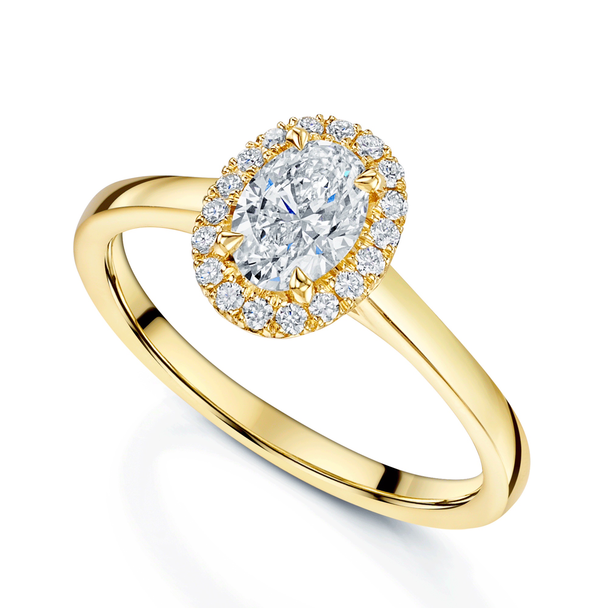 18ct Yellow Gold Oval Cut Diamond Halo Ring
