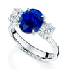 Platinum Certificated Oval Cut Blue Sapphire And Oval Cut Diamond Three Stone Ring