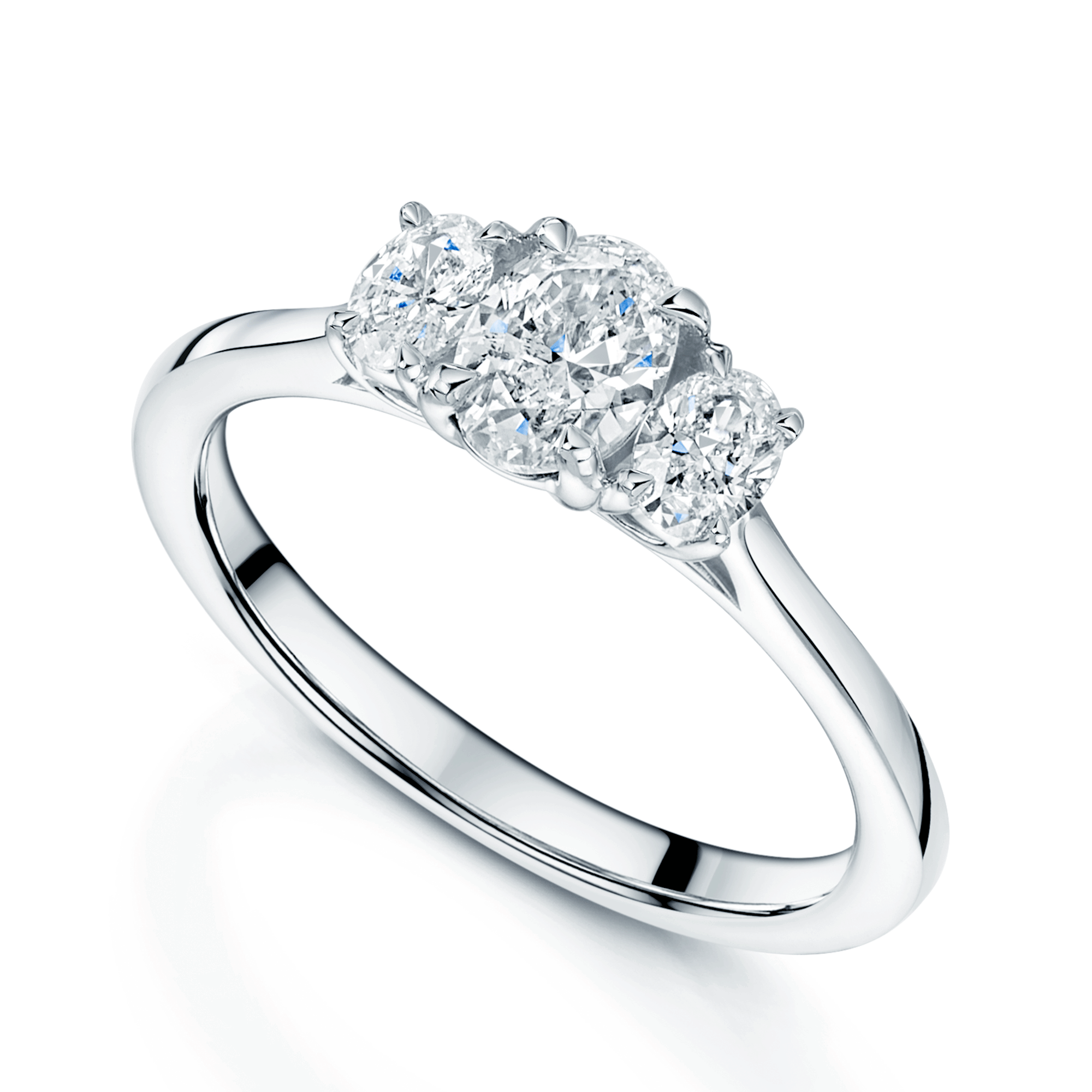 Platinum Oval Cut Diamond Three Stone Ring