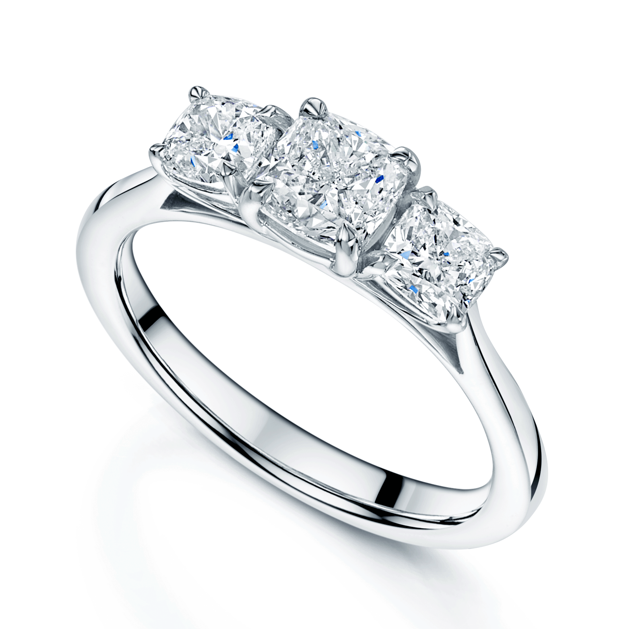 Platinum Cushion Cut Diamond Three Stone Ring