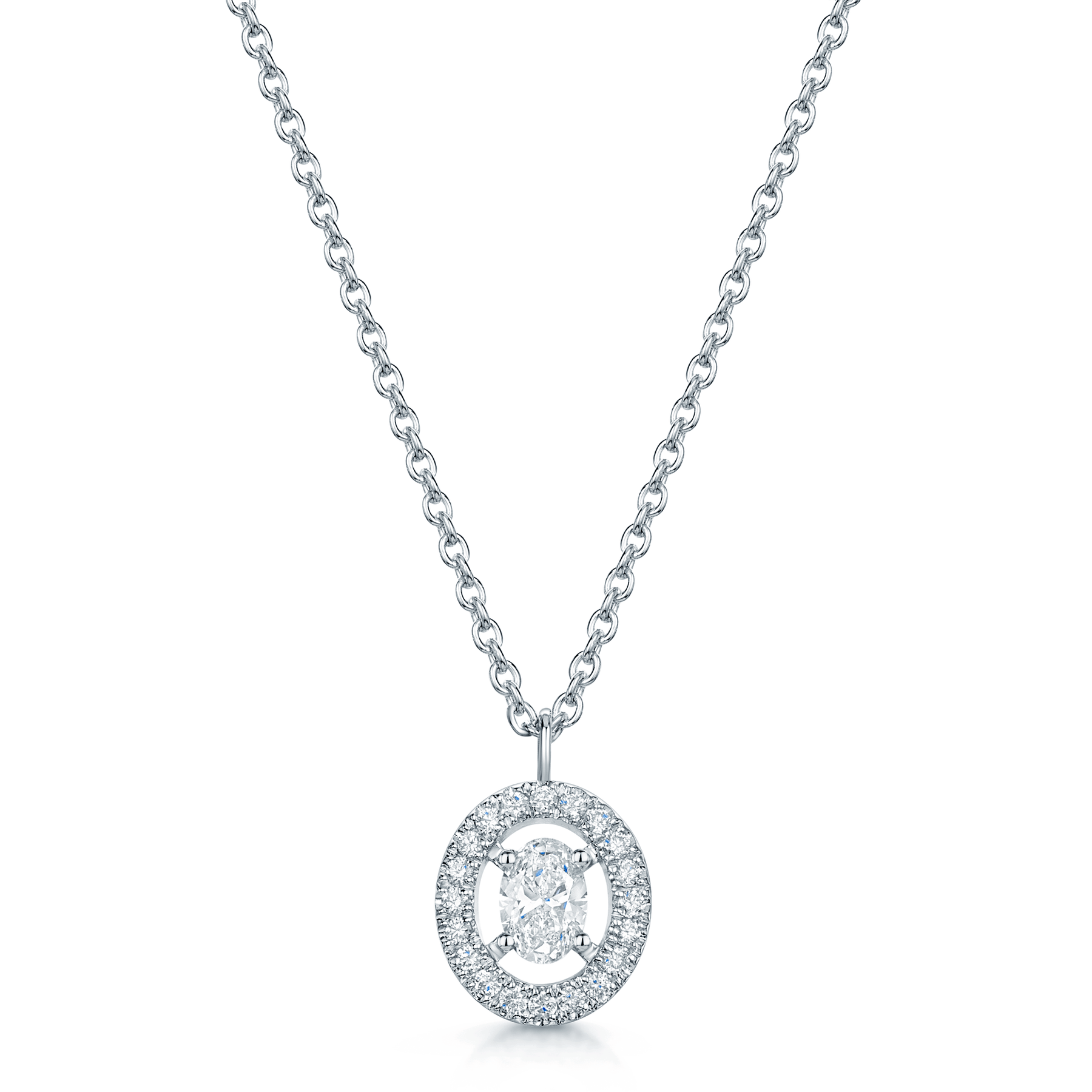 18ct White Gold Oval Diamond Halo Pendant & Earring Set