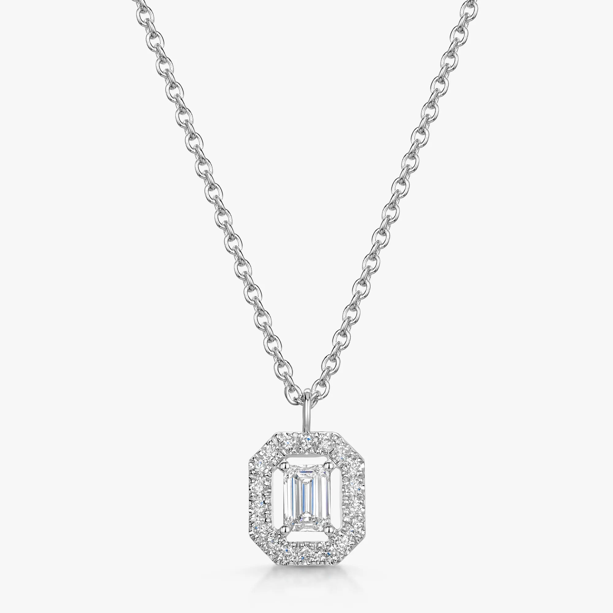 18ct White Gold Emerald Cut Diamond Pendant & Earring Set