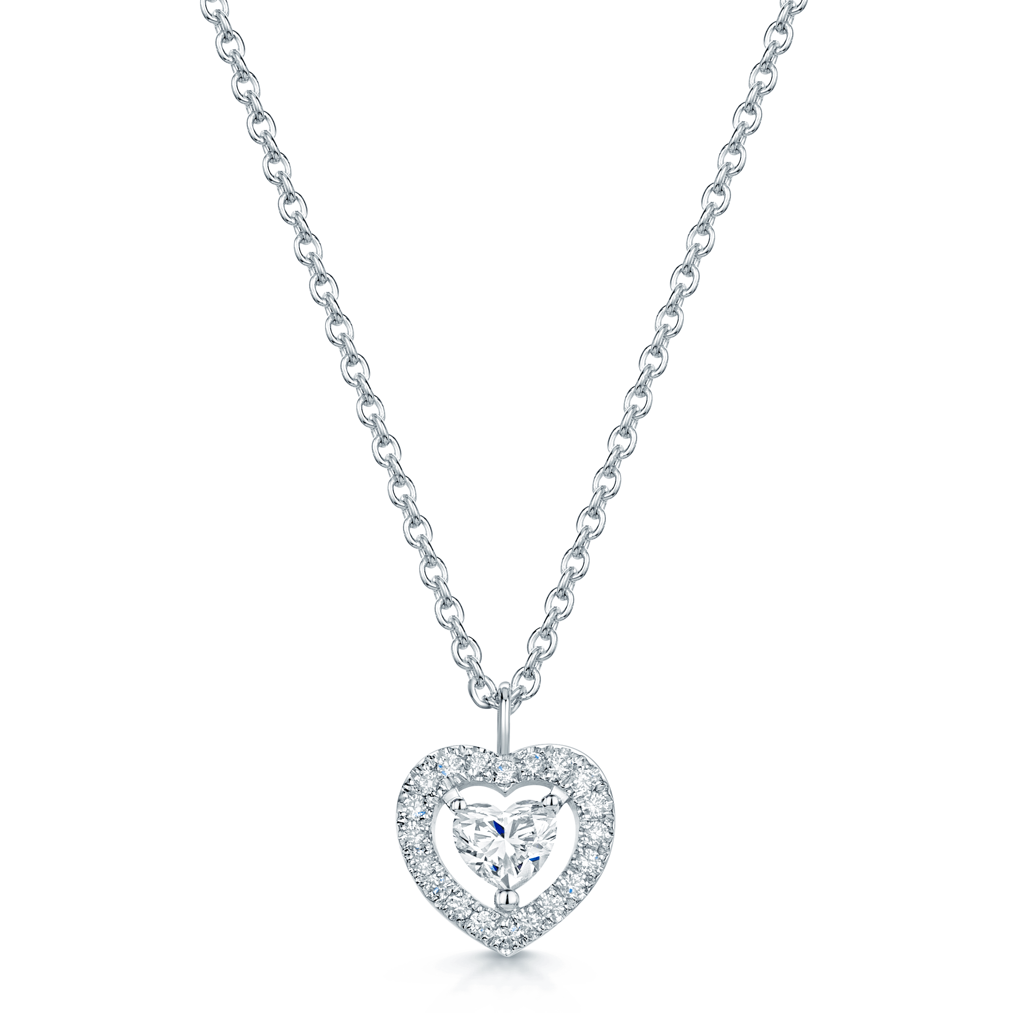 18ct White Gold Heart Diamond Halo Pendant