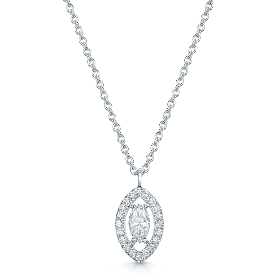 18ct White Gold Marquise Cut Diamond Pendant & Earring Set