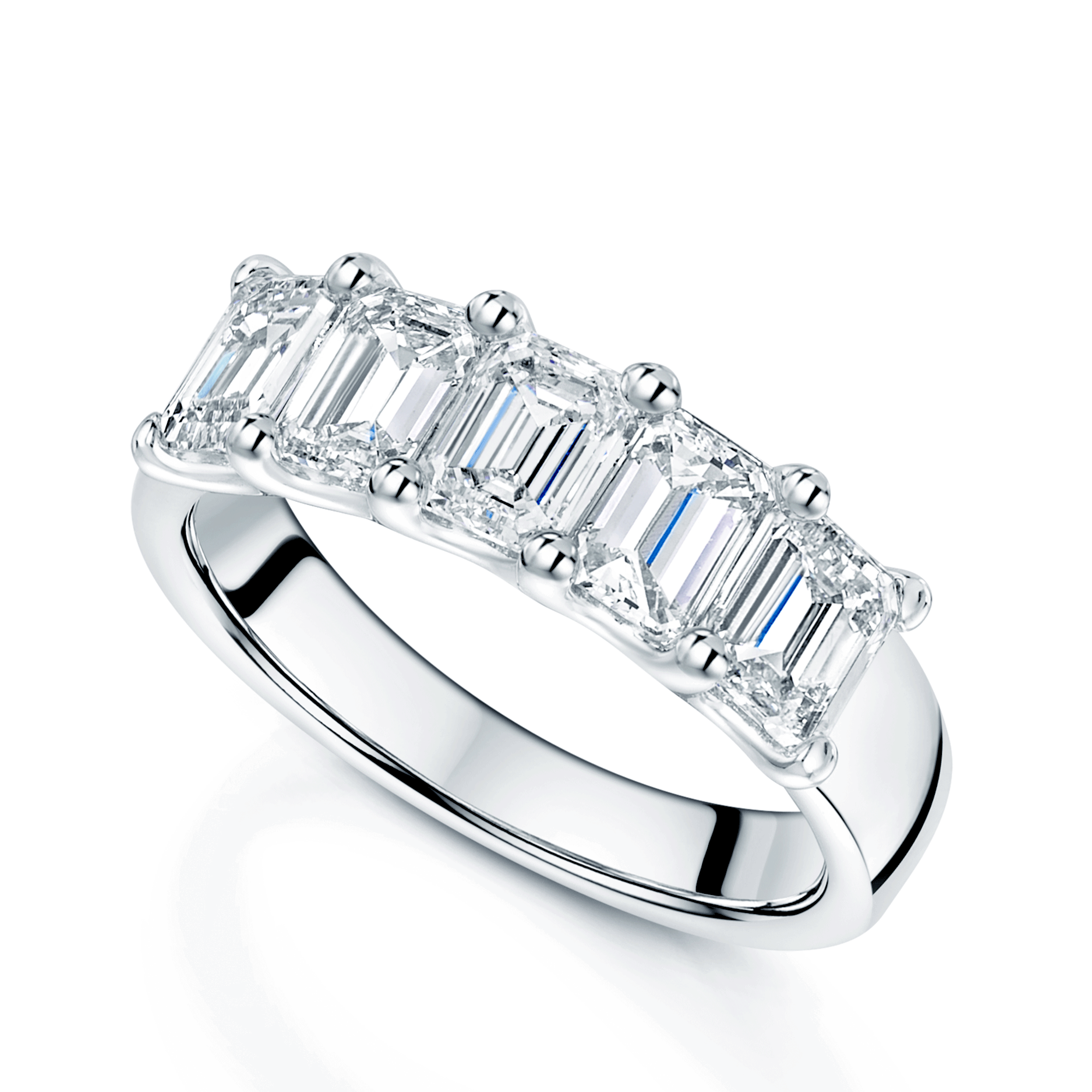 Platinum Emerald Cut Diamond 2.50 Carat Five Stone Eternity Ring