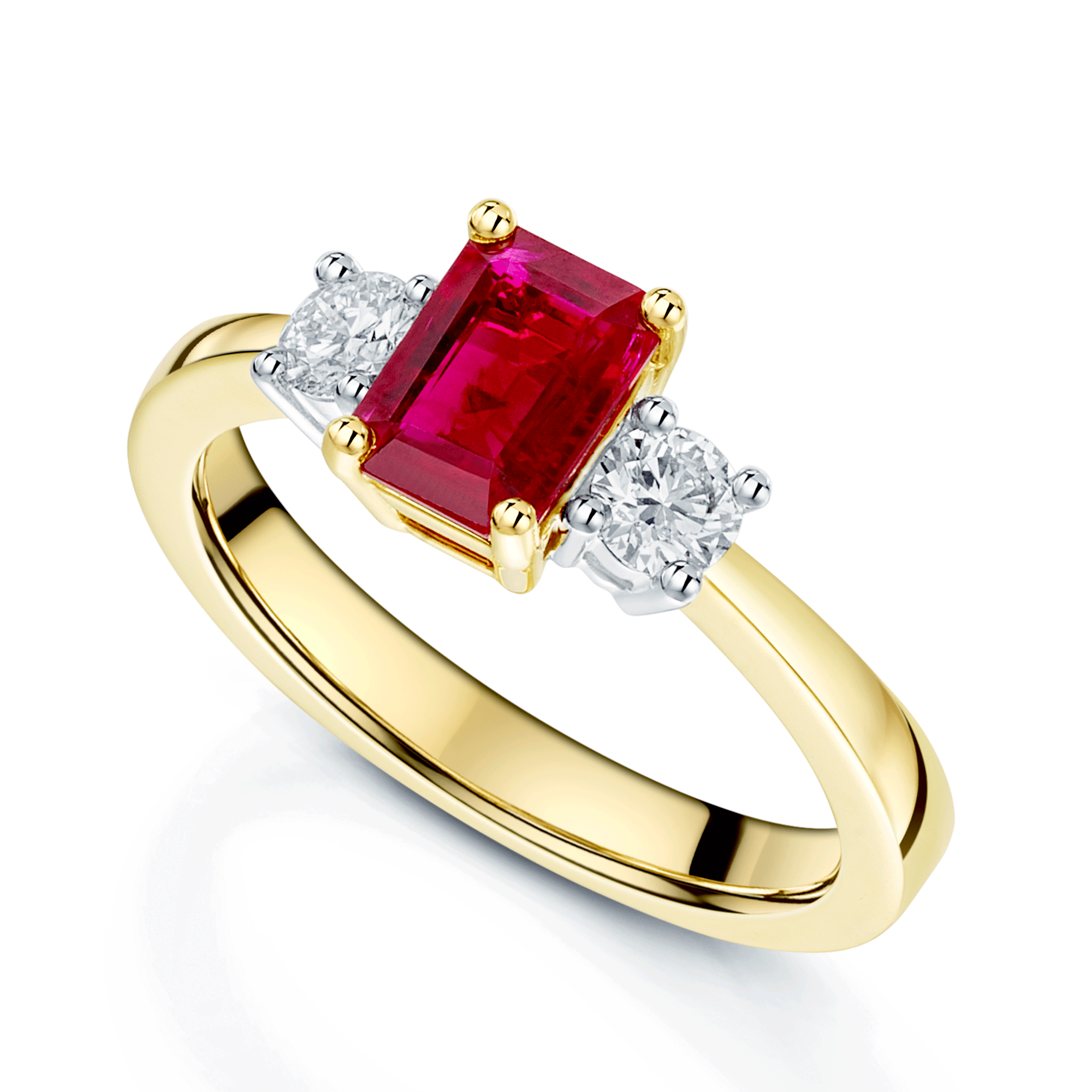 18ct White Gold Ruby And Diamond Three Stone Dress Ring