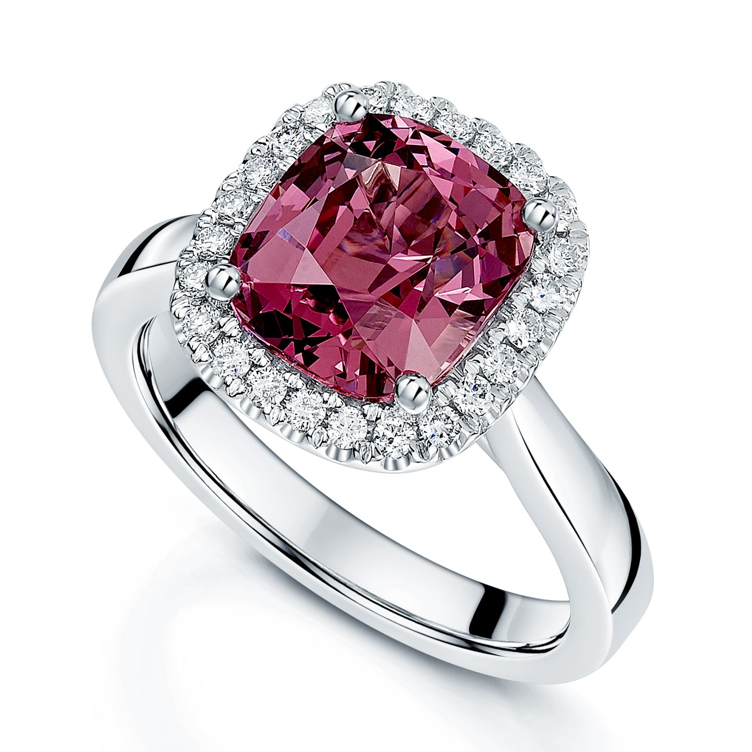 Platinum Malayan Garnet And Diamond Halo Ring