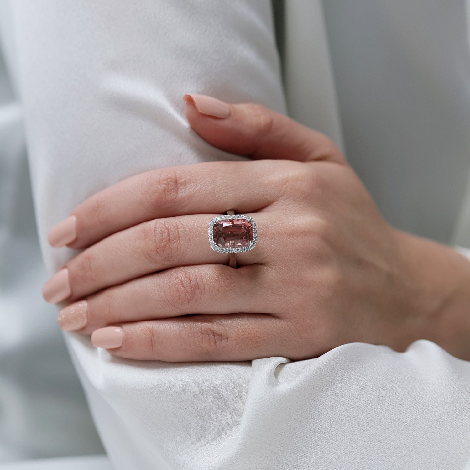 Berry's Platinum Pink Tourmaline And Diamond Halo Ring - Berry's Jewellers