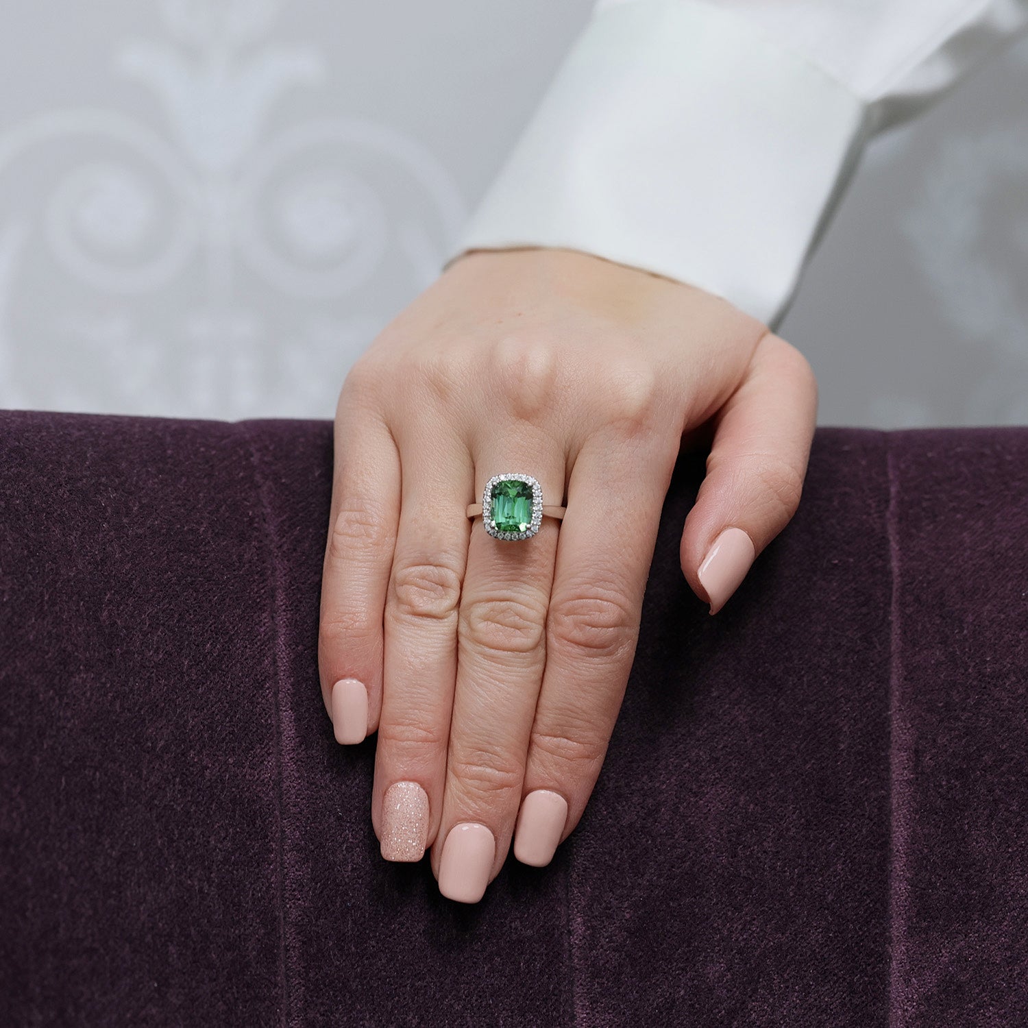 Berry's Platinum Mint Green Tourmaline And Diamond Halo Ring - Berry's Jewellers