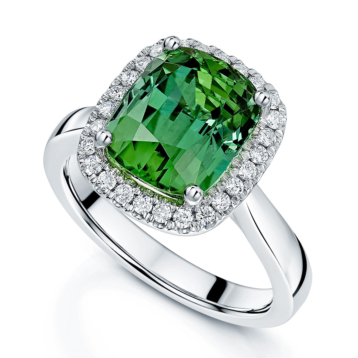 Platinum Mint Green Tourmaline And Diamond Halo Ring