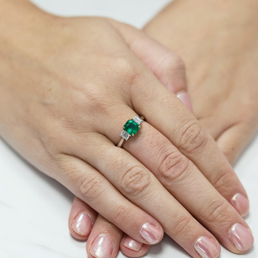 18ct White Gold Emerald And Diamond Three Stone Ring