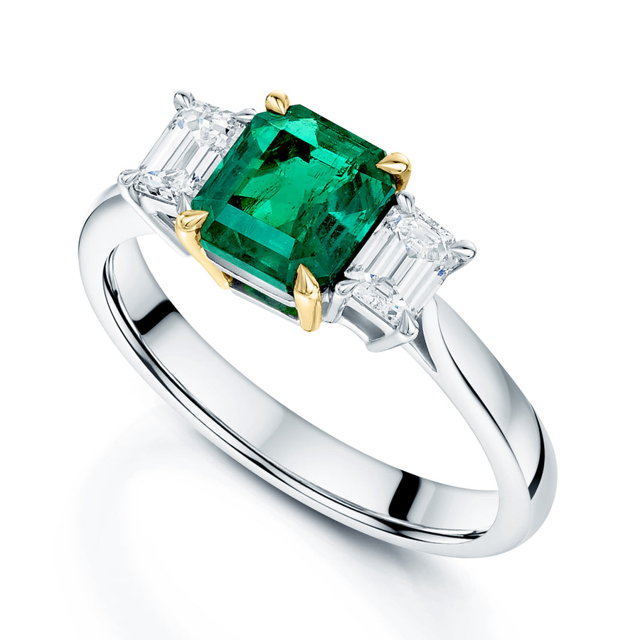 18ct White Gold Emerald And Diamond Three Stone Ring