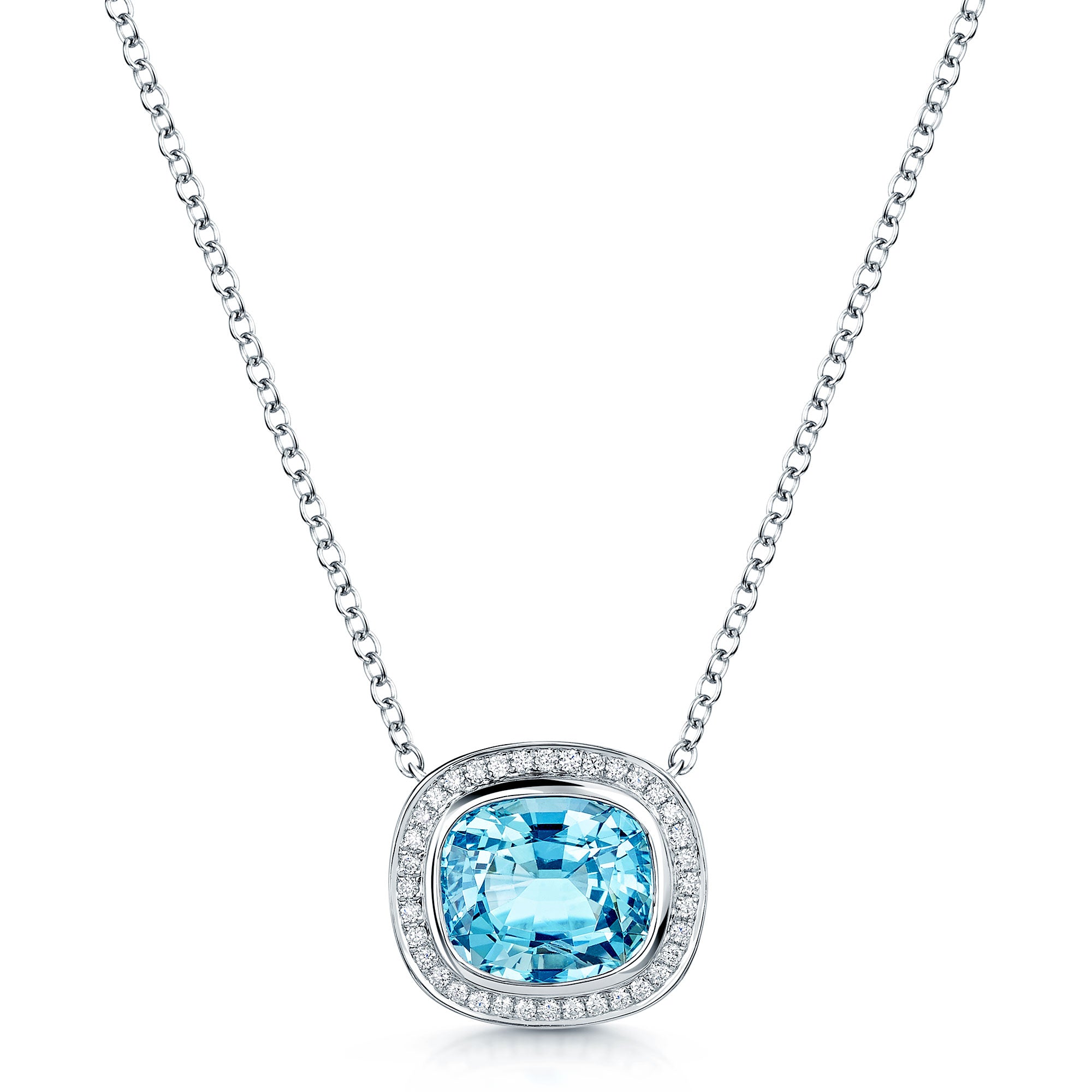 Berry's 18ct White Gold Aquamarine And Diamond Pendant - Berry's Jewellers