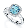 Platinum Aquamarine and Diamond Halo Ring