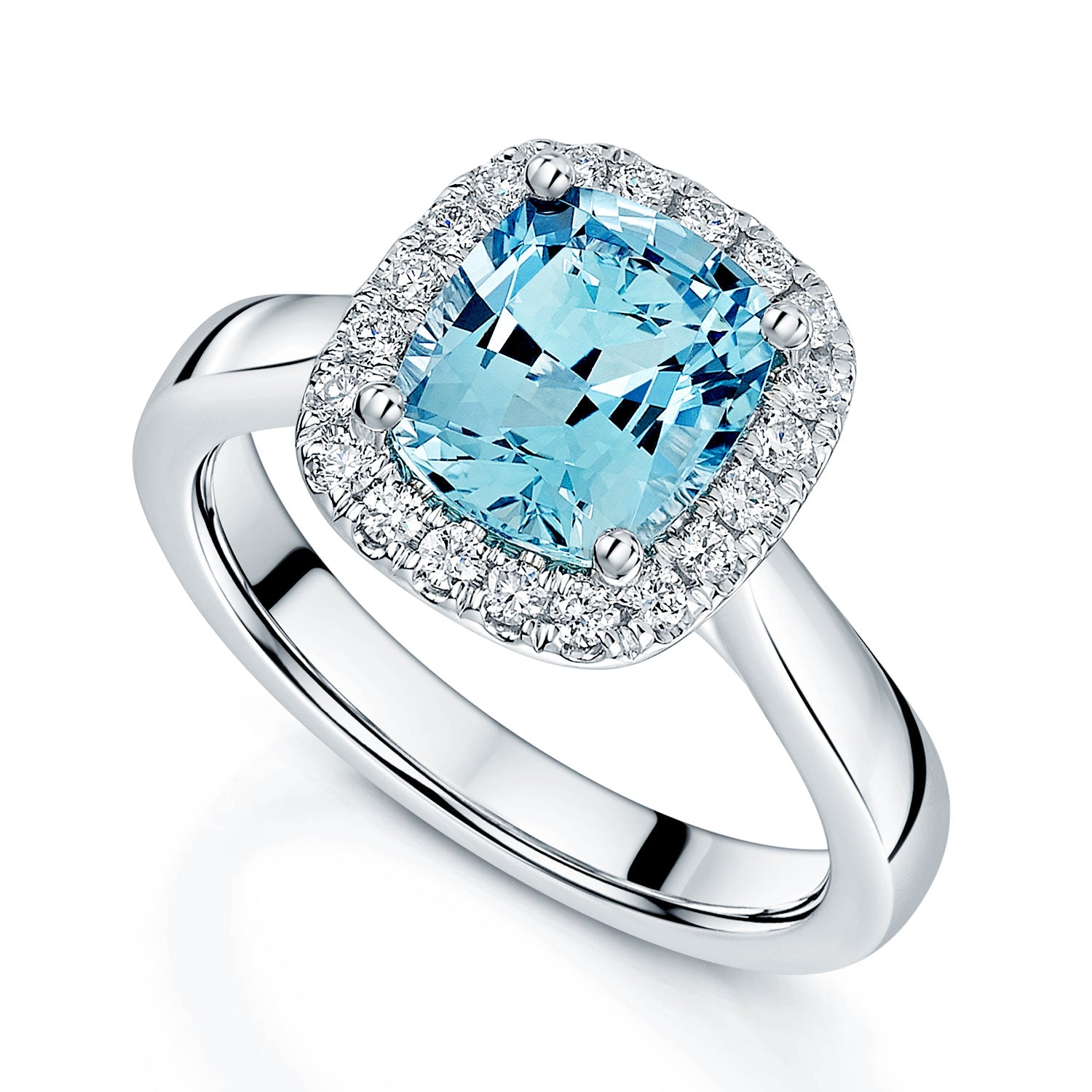 Platinum Aquamarine and Diamond Halo Ring