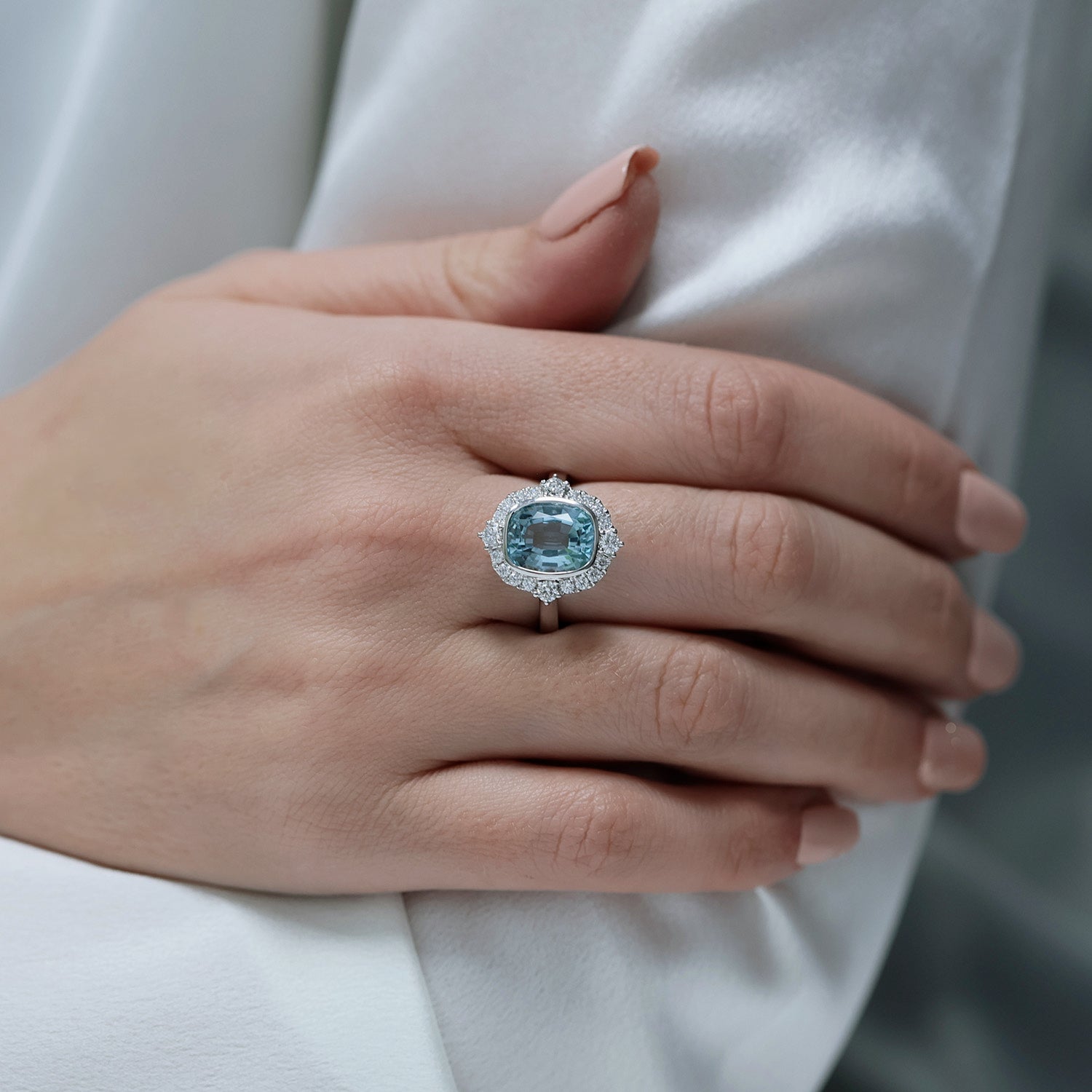 Berry's Platinum Aquamarine And Diamond Cluster Ring - Berry's Jewellers