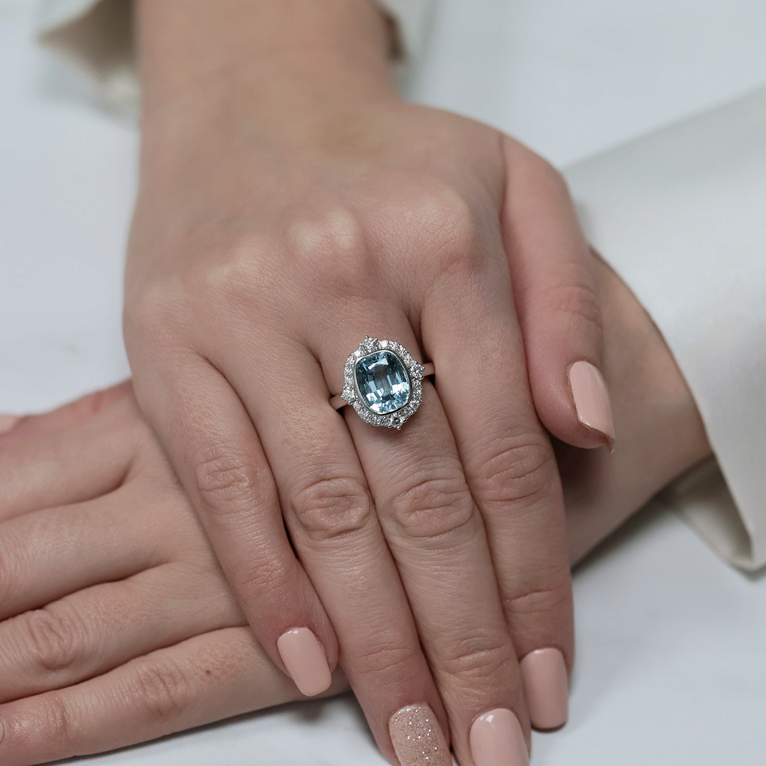 Berry's Platinum Aquamarine And Diamond Cluster Ring - Berry's Jewellers