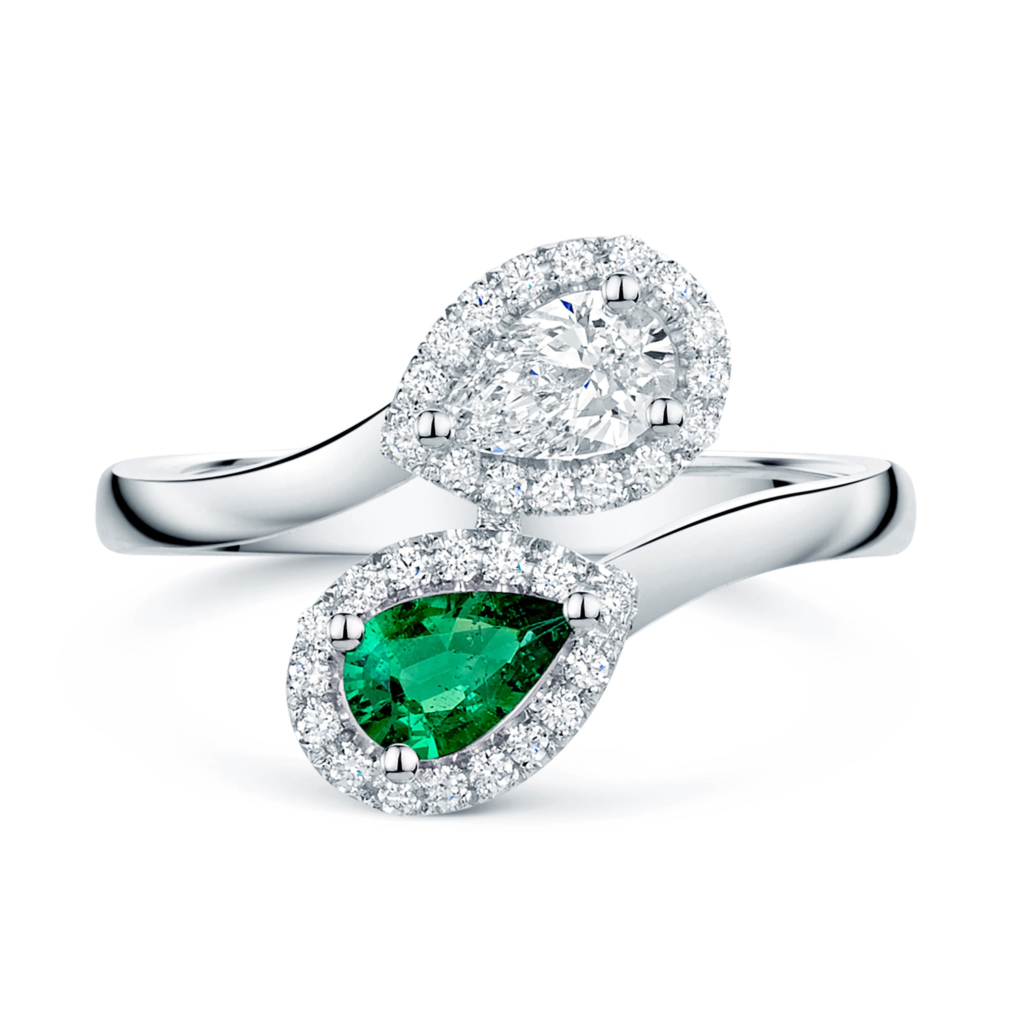 18ct White Gold Emerald And Diamond Toi Et Moi Ring