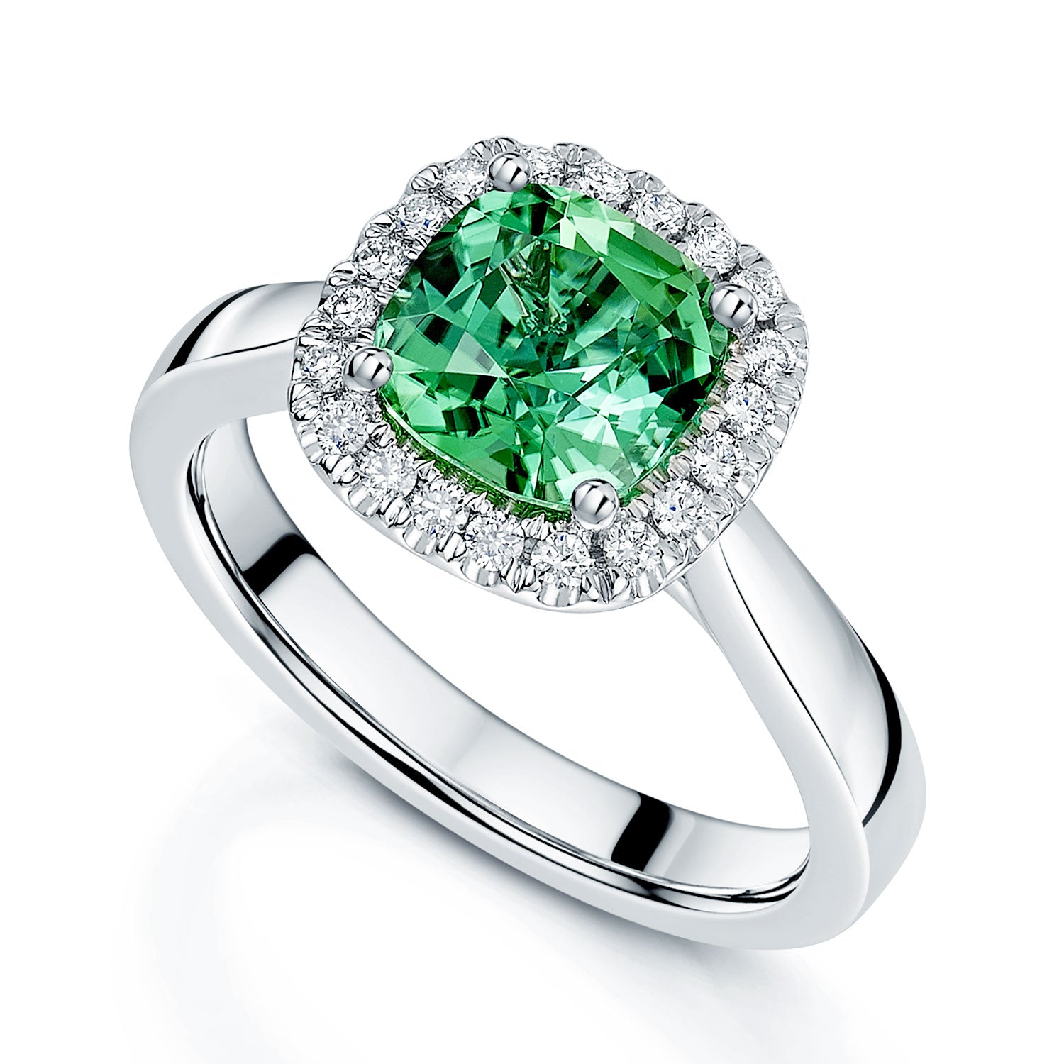 Platinum Green Tourmaline And Diamond Halo Ring