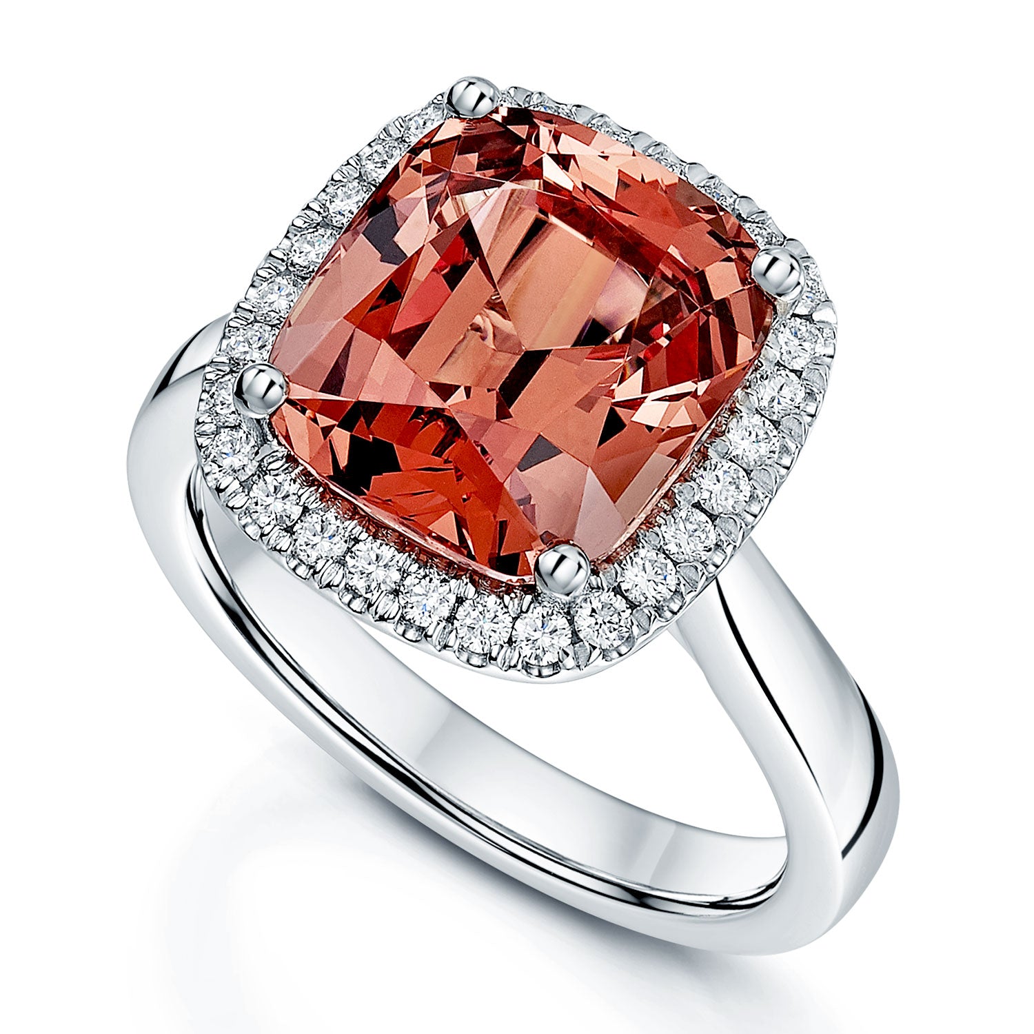 Platinum Malayan Garnet And Diamond Cluster Ring