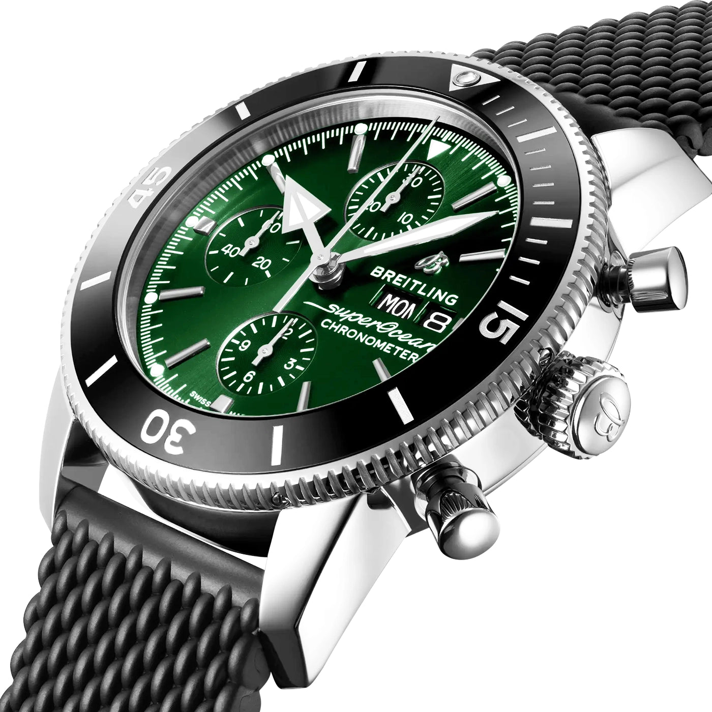 Breitling Superocean Heritage Chronograph 44mm Green Dial Strap Watch - Berry's Jewellers