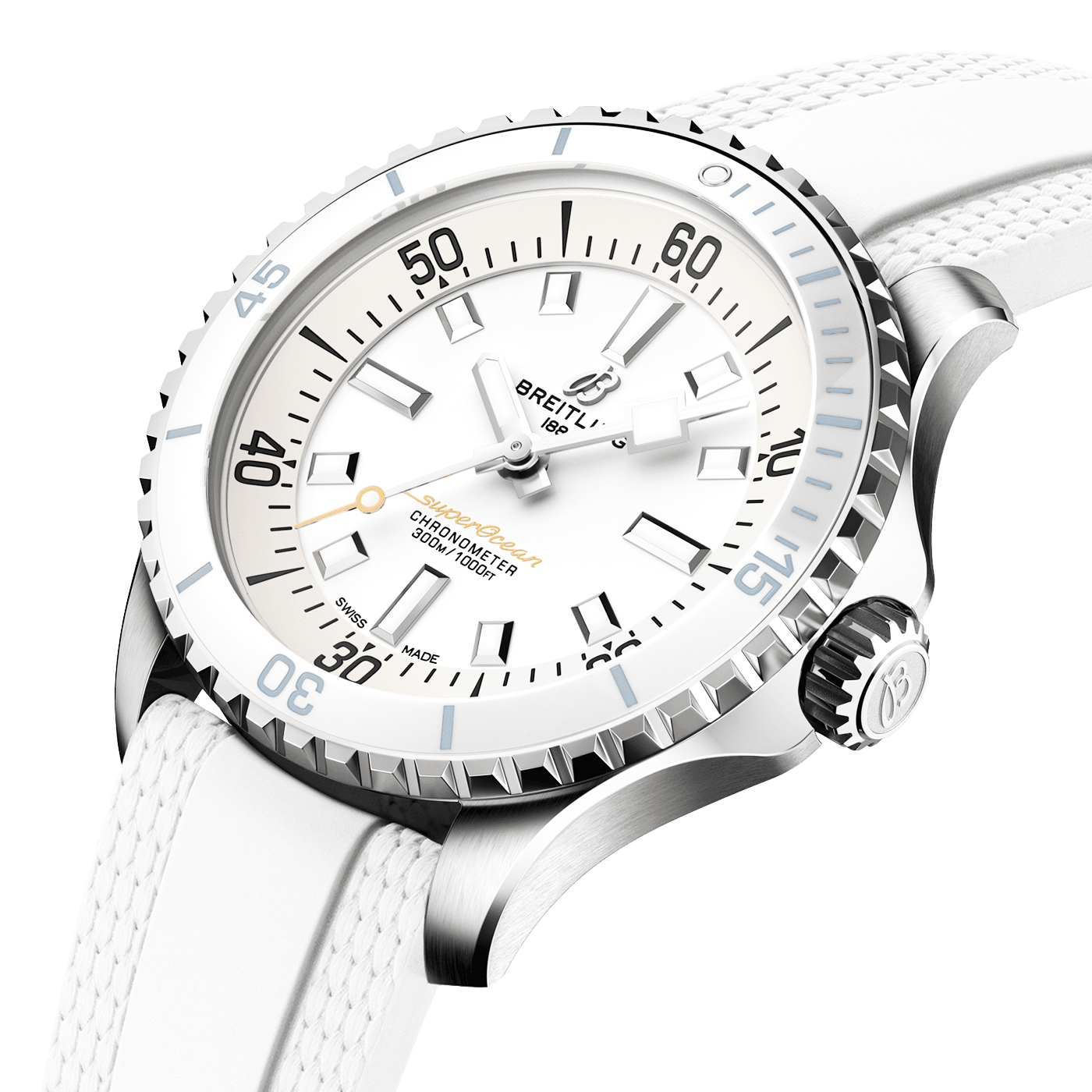 Superocean 36mm White Dial Automatic Rubber Strap Watch