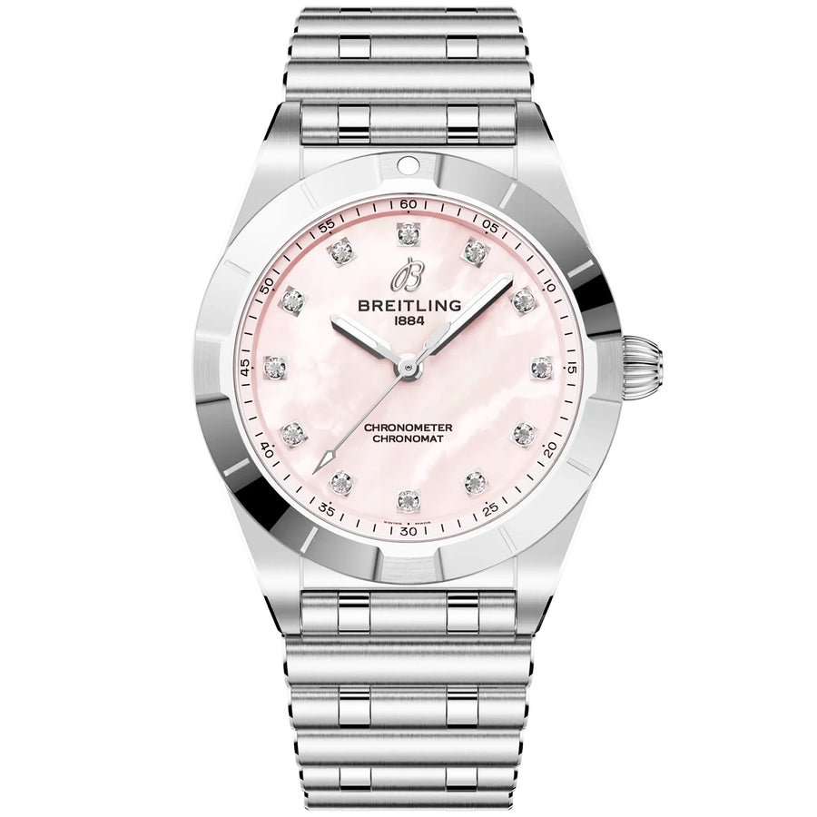 Chronomat 28mm Pink Mother of Pearl Diamond Dial Watch