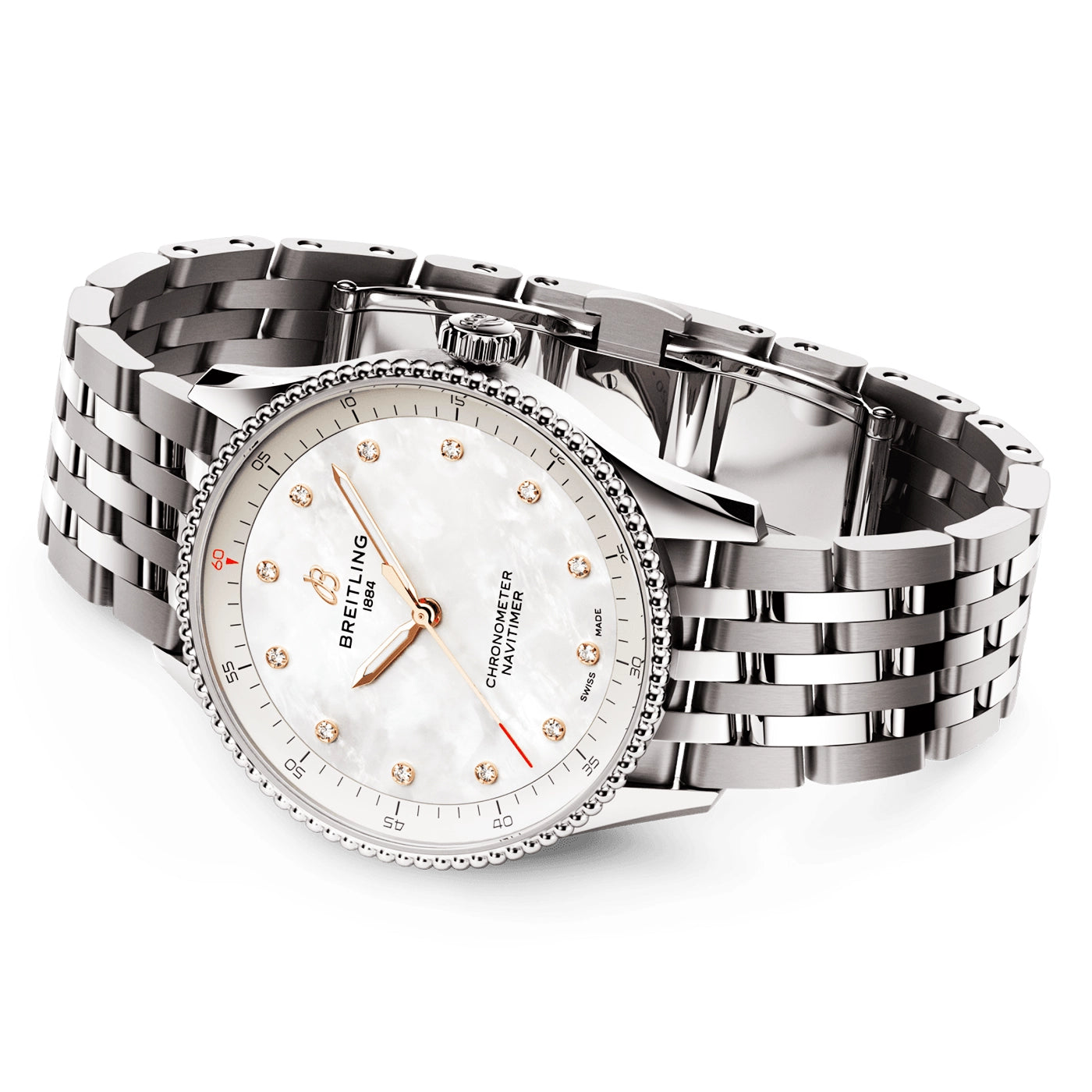 Navitimer 32mm White Mother of Pearl Diamond Dial Bracelet Watch