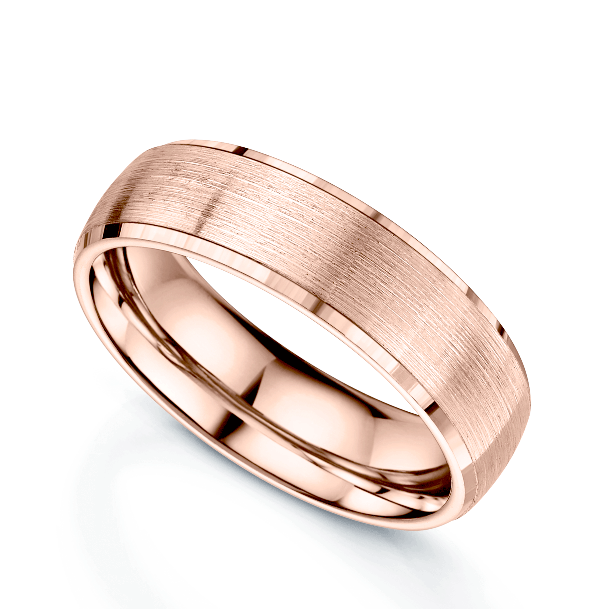 18ct Rose Gold Brushed Finish & Polished Edge Court Shape Wedding Ring