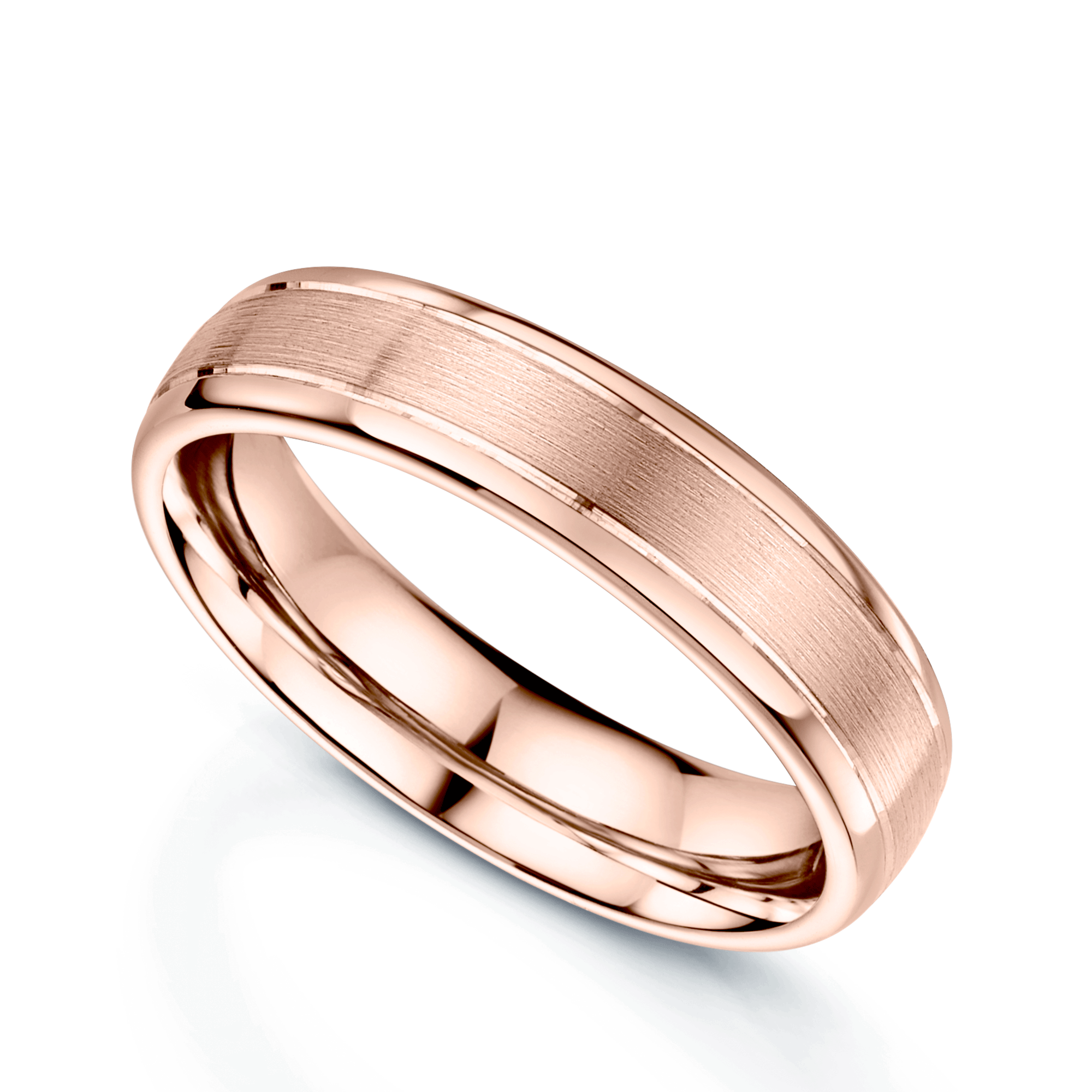18ct Rose Gold Matt & Polished Edge Court Wedding Ring