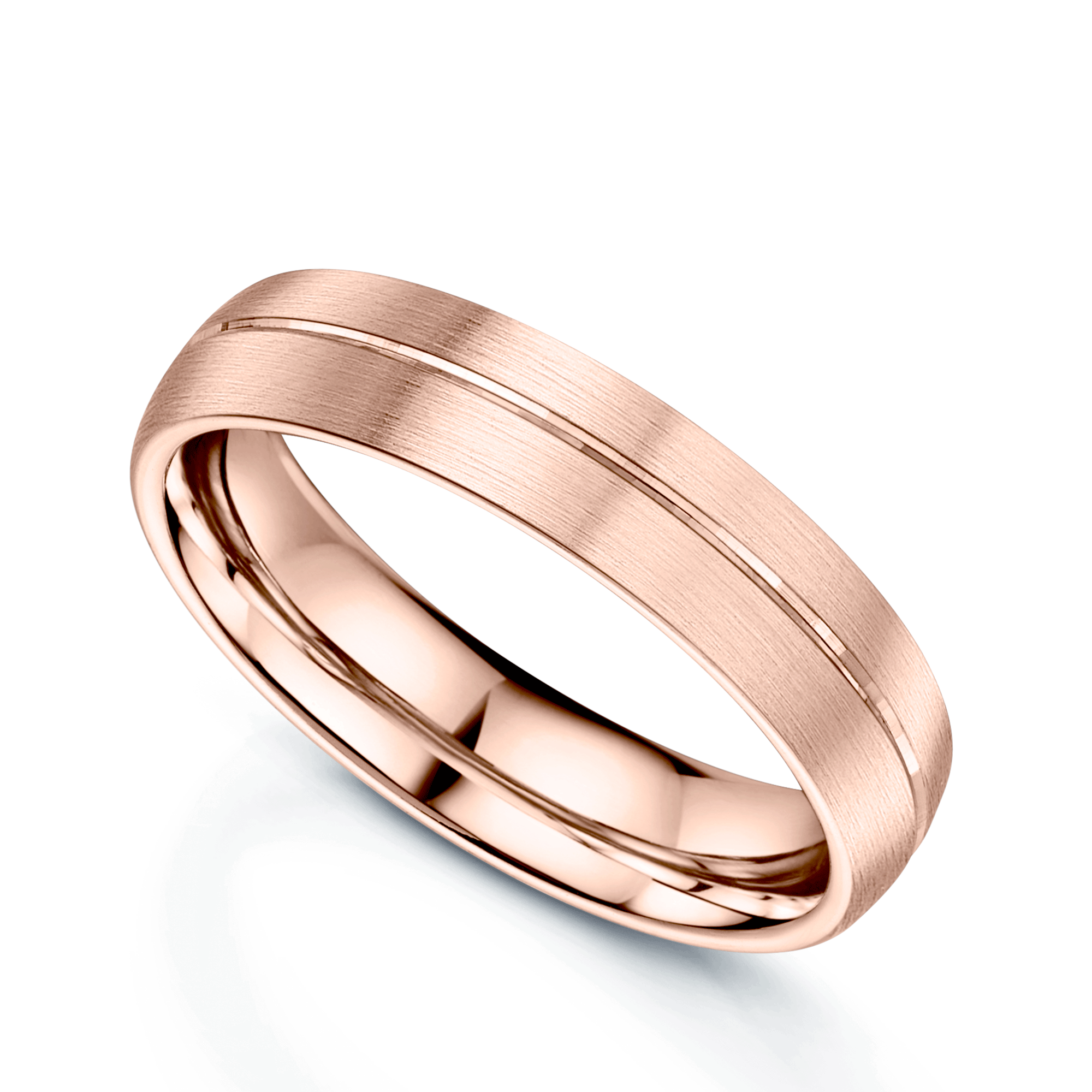 18ct Rose Gold Court Shape Wedding Ring With Polished Centre Line