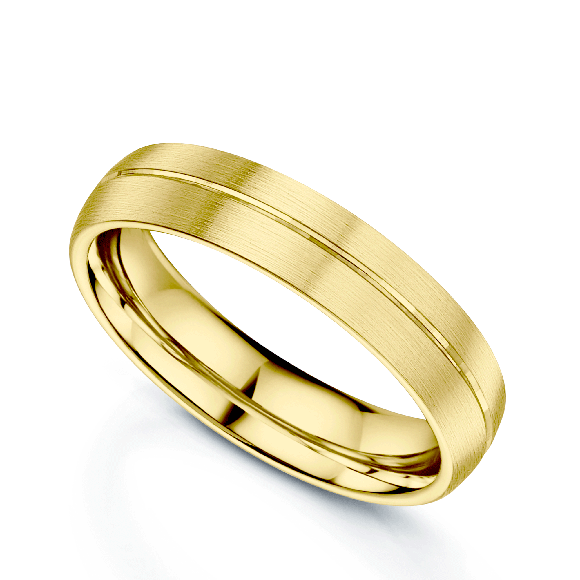 18ct Yellow Gold Court Shape Wedding Ring With Polished Centre Line