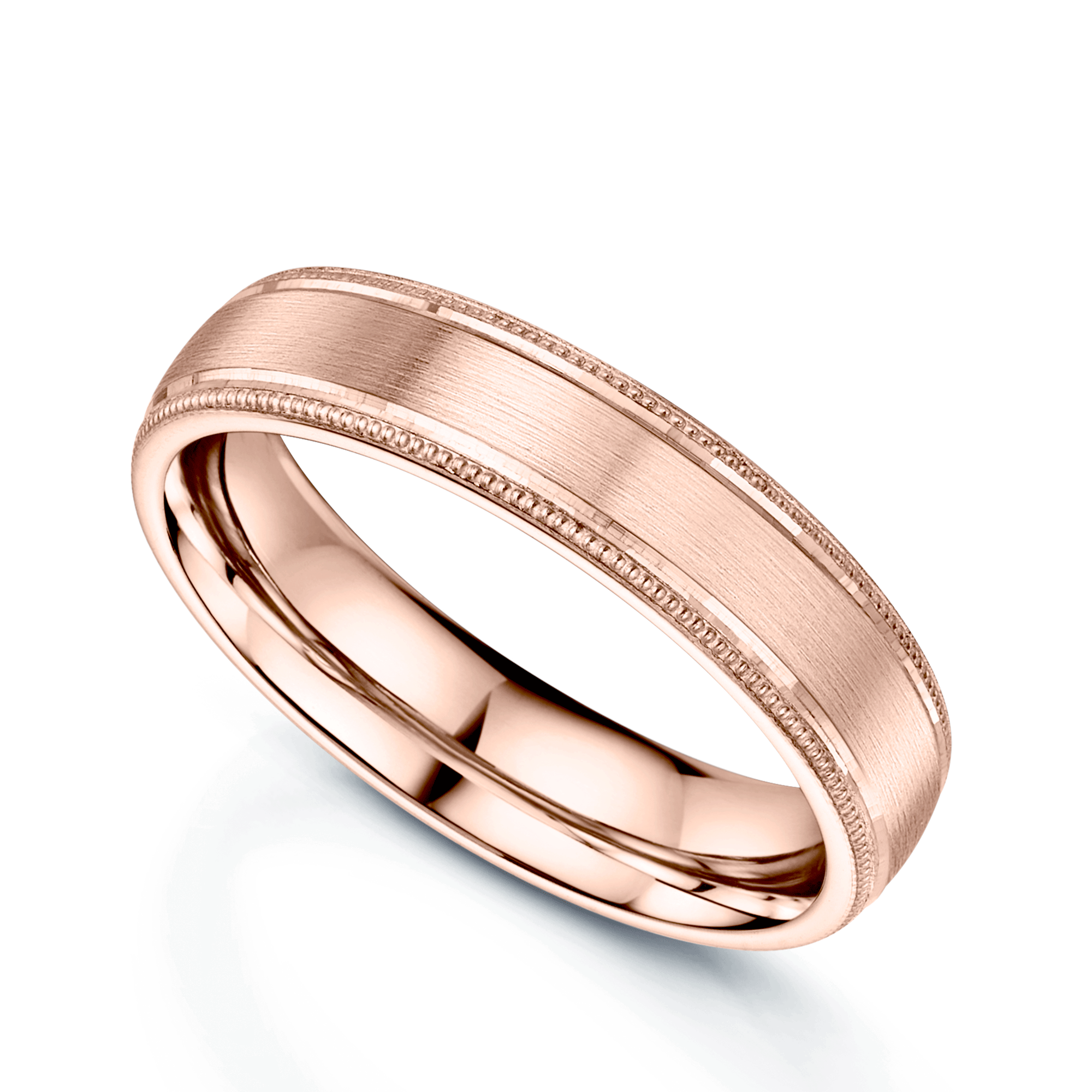18ct Rose Gold Matt Court Shape Wedding Ring with Polished & Millgrain Edges