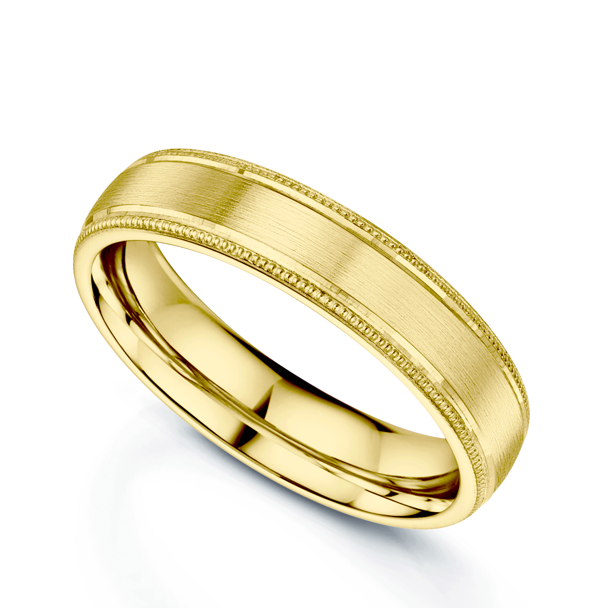 18ct Yellow Gold Matt Court Shape Wedding Ring with Polished & Millgrain Edges