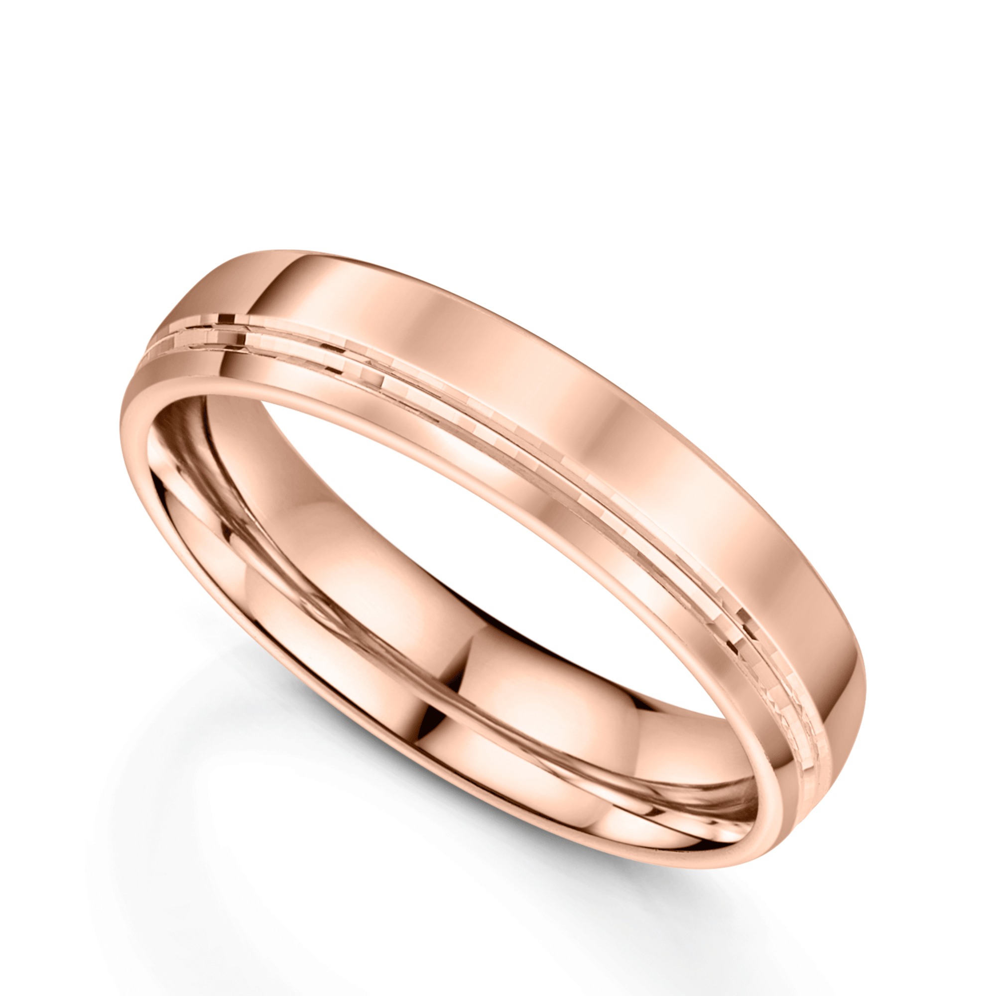 18ct Rose Gold Polished Half-Lined Flat Court Wedding Ring